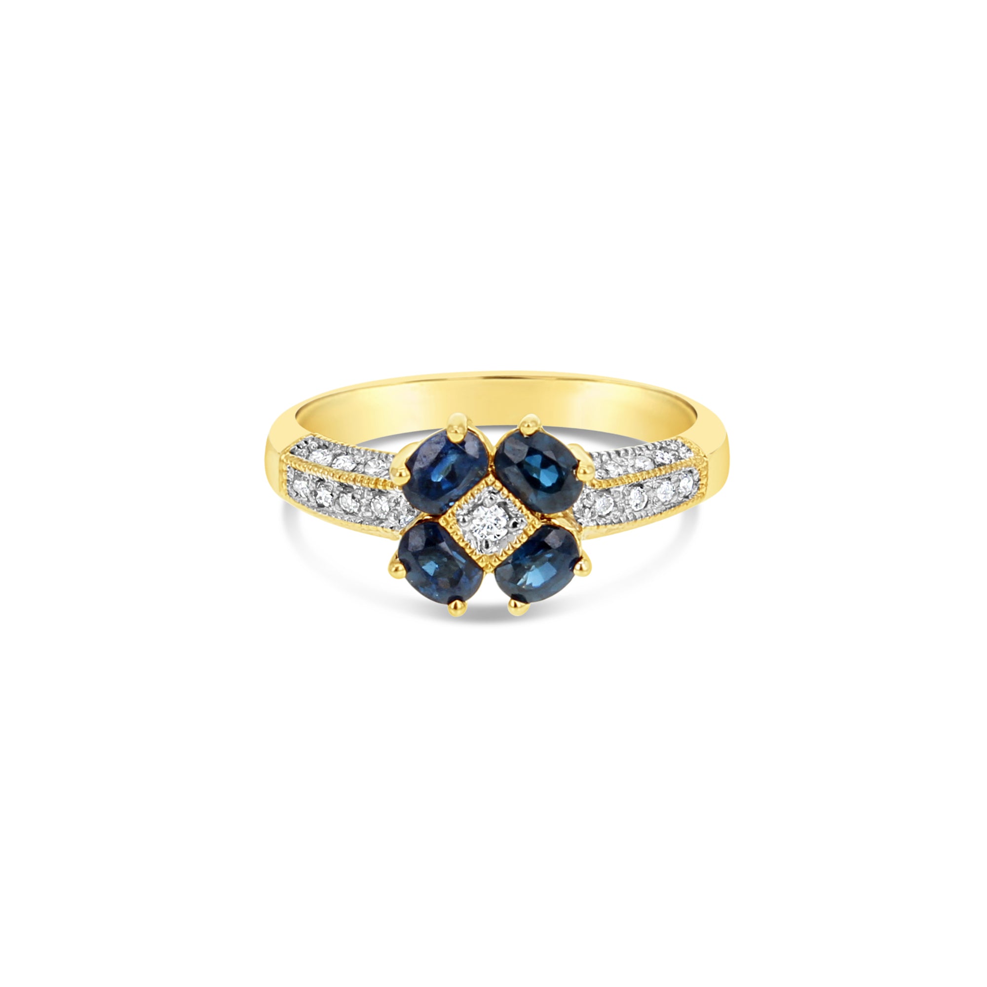 Diamond & Sapphire Flower Ring .85cttw 14K Yellow Gold - Elegant Floral Jewelry for Women, Perfect for Weddings, Anniversaries & Special Occasions
