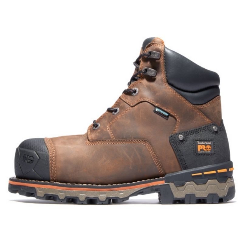 Timberland Pro Boondock Men's 6 Inch Waterproof Composite Toe Work Boots - Brown Safety Shoes for Construction, Hiking & Outdoor Work