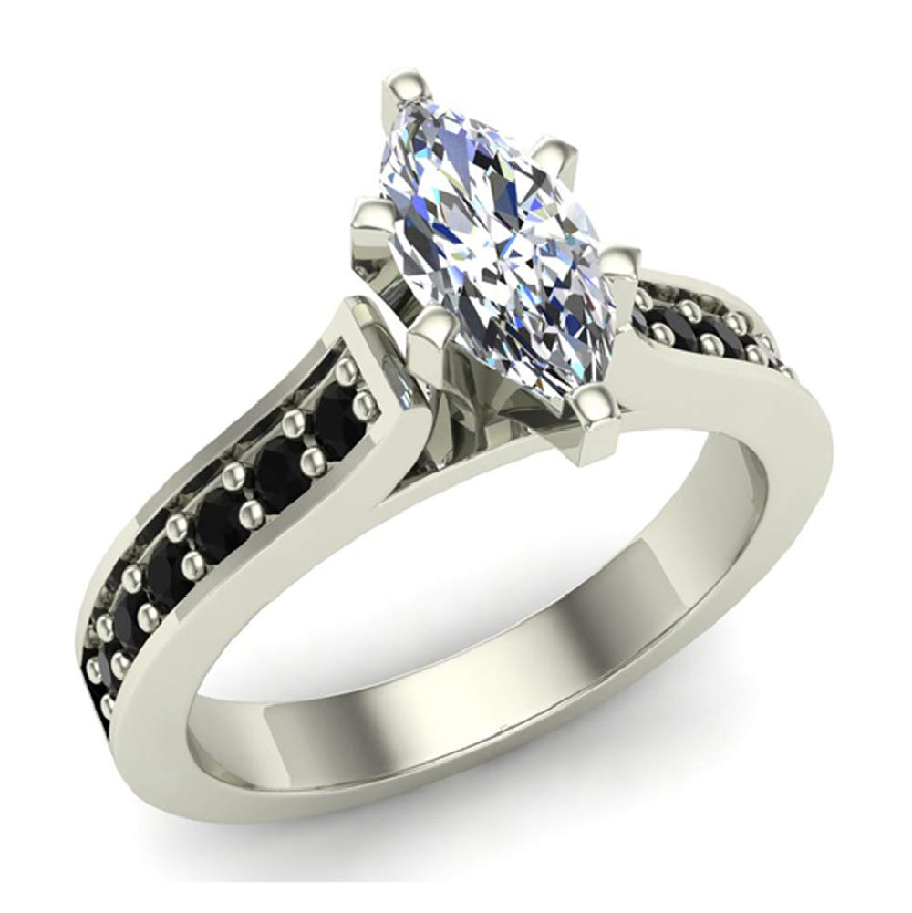 1.00 Carat Marquise Cut Black Diamond Engagement Ring with Gift Box & Authenticity Card - Perfect for Proposals, Anniversaries & Special Occasions