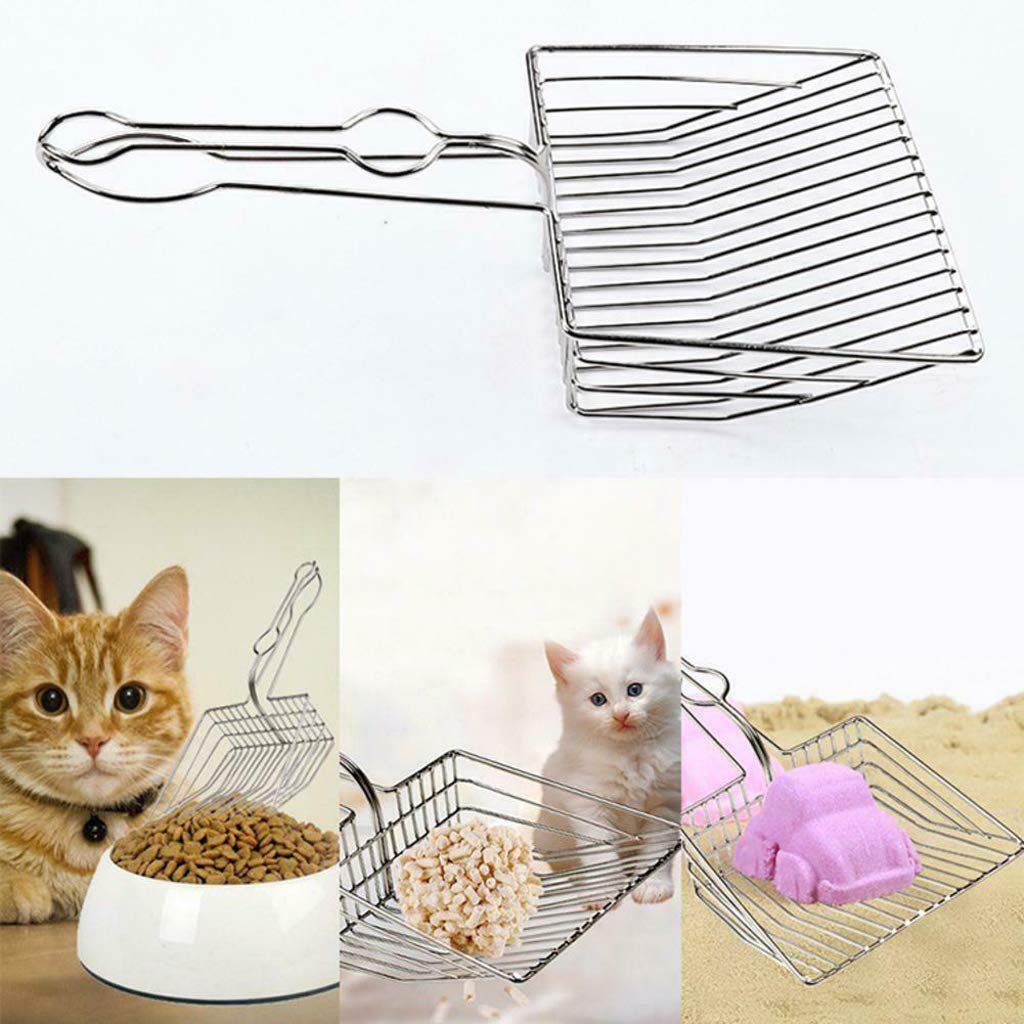 Durable Metal Cat Litter Scoop with Long Handle - Heavy Duty Pet Waste Scooper for Kitty & Dog Litter Box Cleaning | Perfect for Daily Pet Care & Odor Control