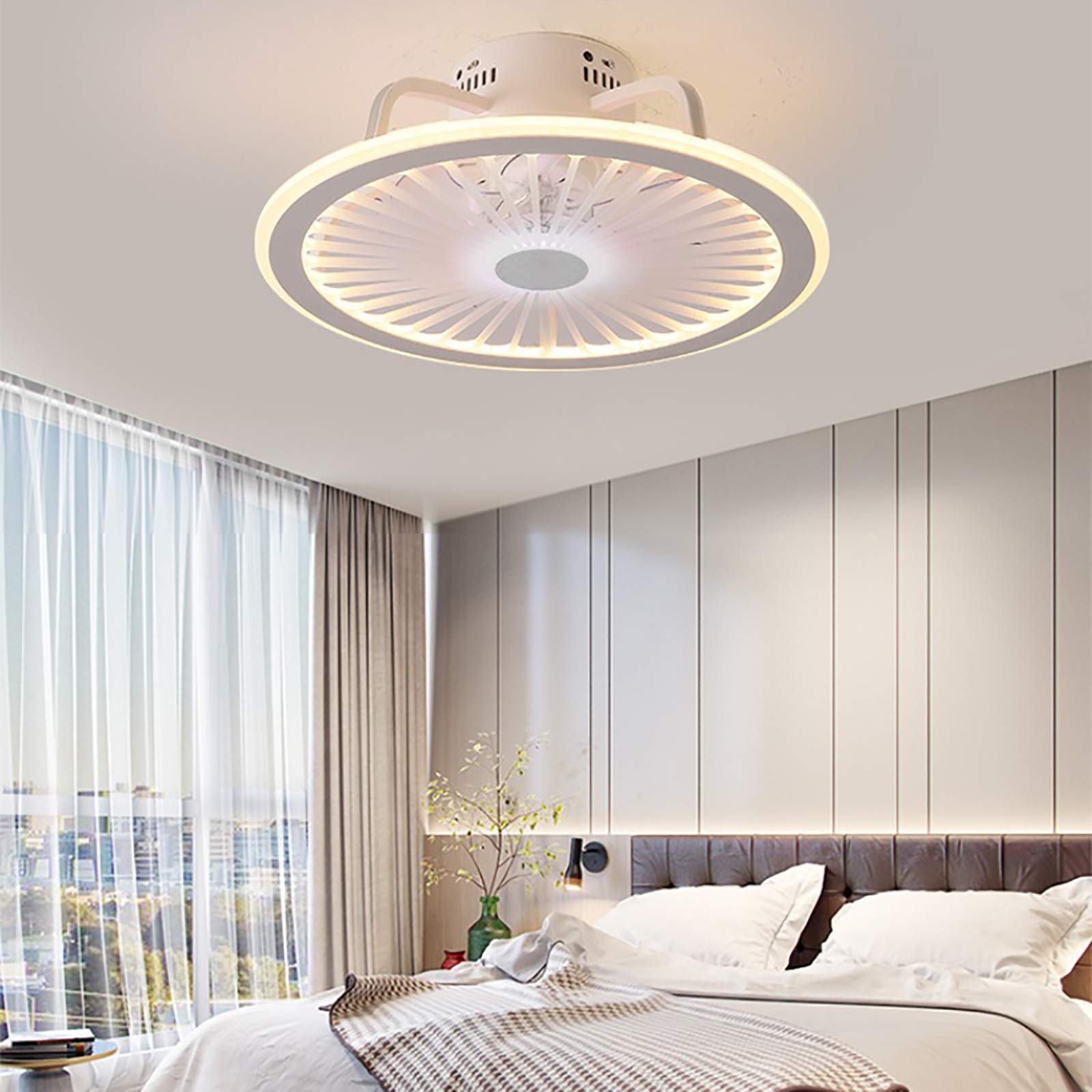 Ultra Thin 18cm Invisible Ceiling Fan with LED Light & Remote Control - 3 Speed Dimmable Quiet Fan for Living Room, Bedroom, Office | Energy Efficient Home Cooling & Stylish Lighting Solution