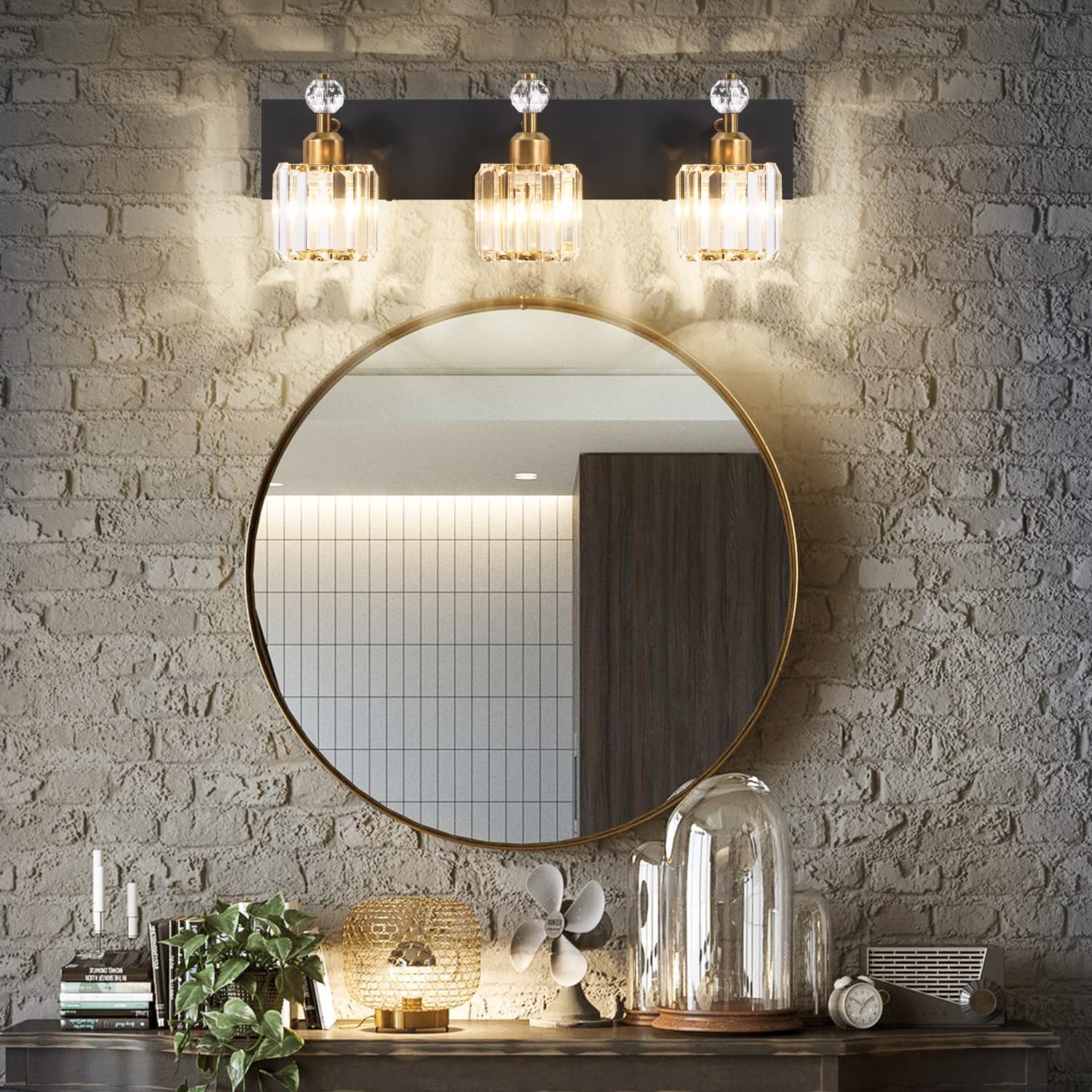 PRESDE Modern Bathroom Vanity Light Fixture - 4-Light Crystal Sconce for Mirror Lighting, Elegant Bathroom Wall Light with Clear Glass Shades - Perfect for Bathroom, Powder Room, and Dressing Area Makeup Lighting