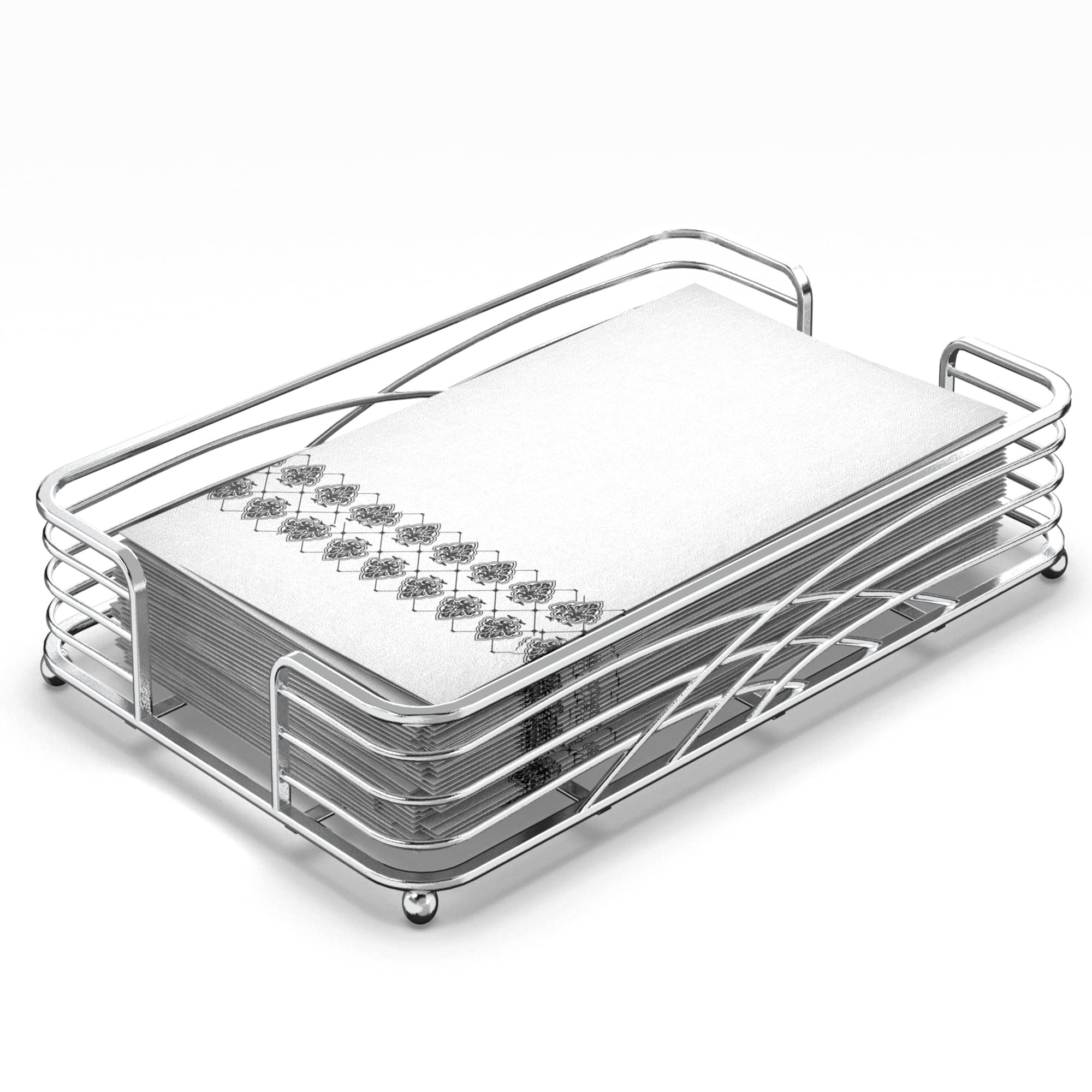 Silver Guest Towel Holder Tray for Bathroom - Elegant Hand Towel Organizer for Disposable Paper Towels | Perfect for Powder Rooms, Guest Bathrooms & Spa-Style Decor