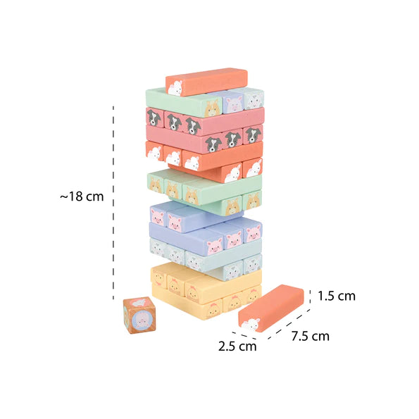 Farmyard Animal Stacking Blocks - Wooden Tumbling Tower Game for Kids & Family Fun - Perfect for Birthday Parties, Classroom Activities & Indoor Playtime