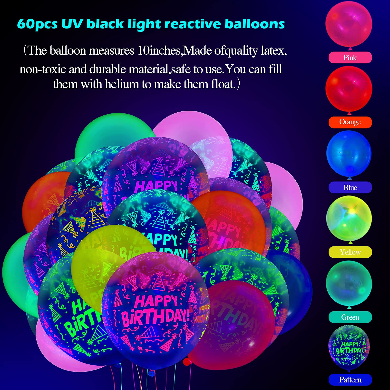 60 Pieces Neon Glow in The Dark Balloons - 12 Inch UV Reactive Party Balloons for Birthday, Rave, Blacklight & Glow Party Decorations - Perfect for Night Clubs, Halloween & Festive Celebrations