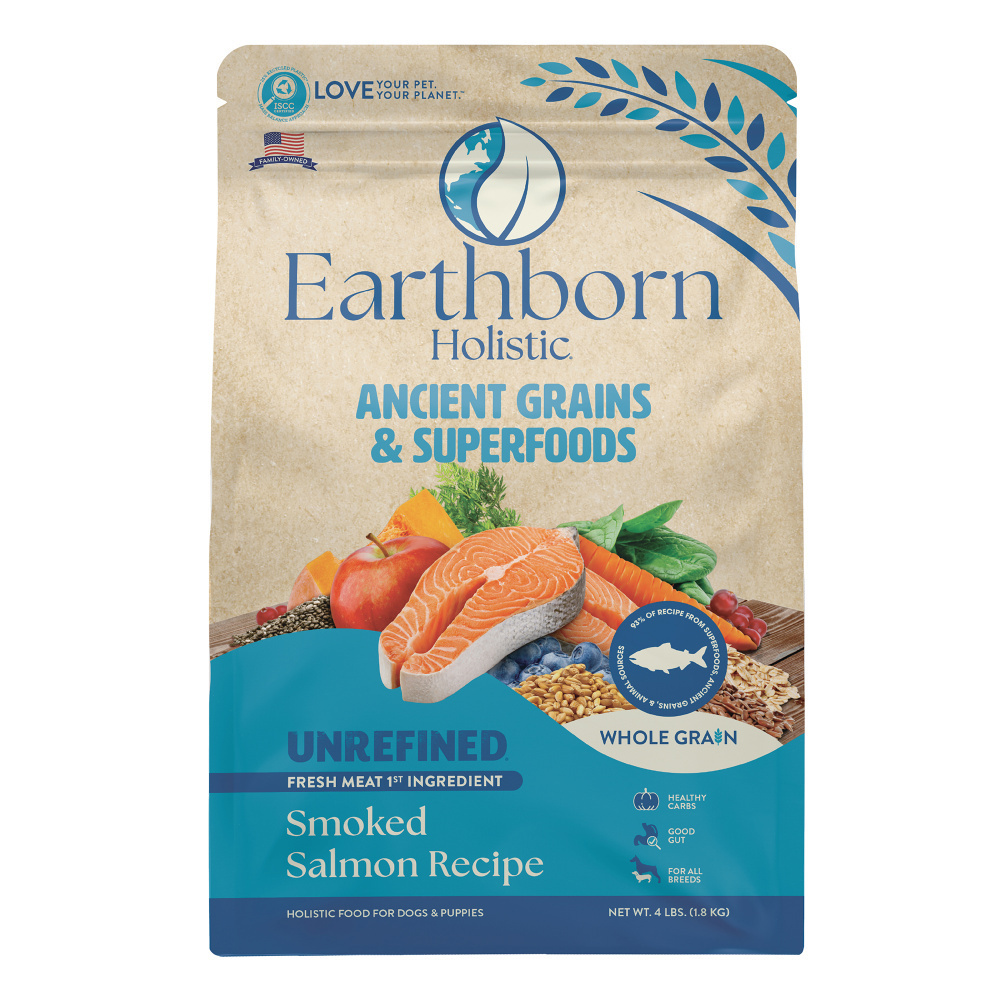 Earthborn Holistic Unrefined Smoked Salmon with Ancient Grains & Superfoods Dry Dog Food - Premium Grain-Free Recipe for Adult Dogs - Perfect for Sensitive Stomachs & Skin Allergies - Ideal for Home Feeding & Outdoor Adventures