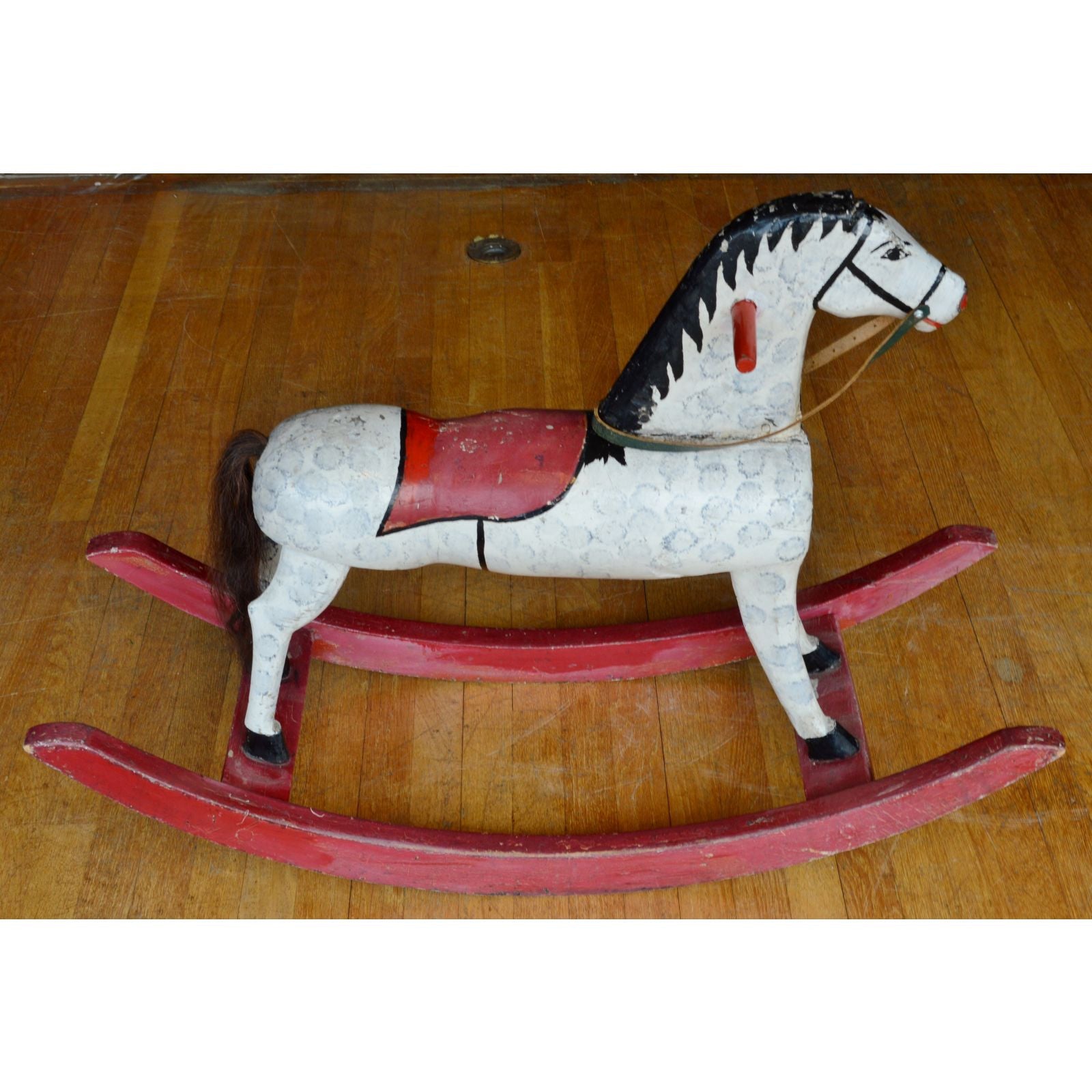 Antique Large Wooden Rocking Horse for Kids - Hand Carved Homemade Child Size 41x15x28 - Perfect for Nursery Decor & Classic Toy Collection