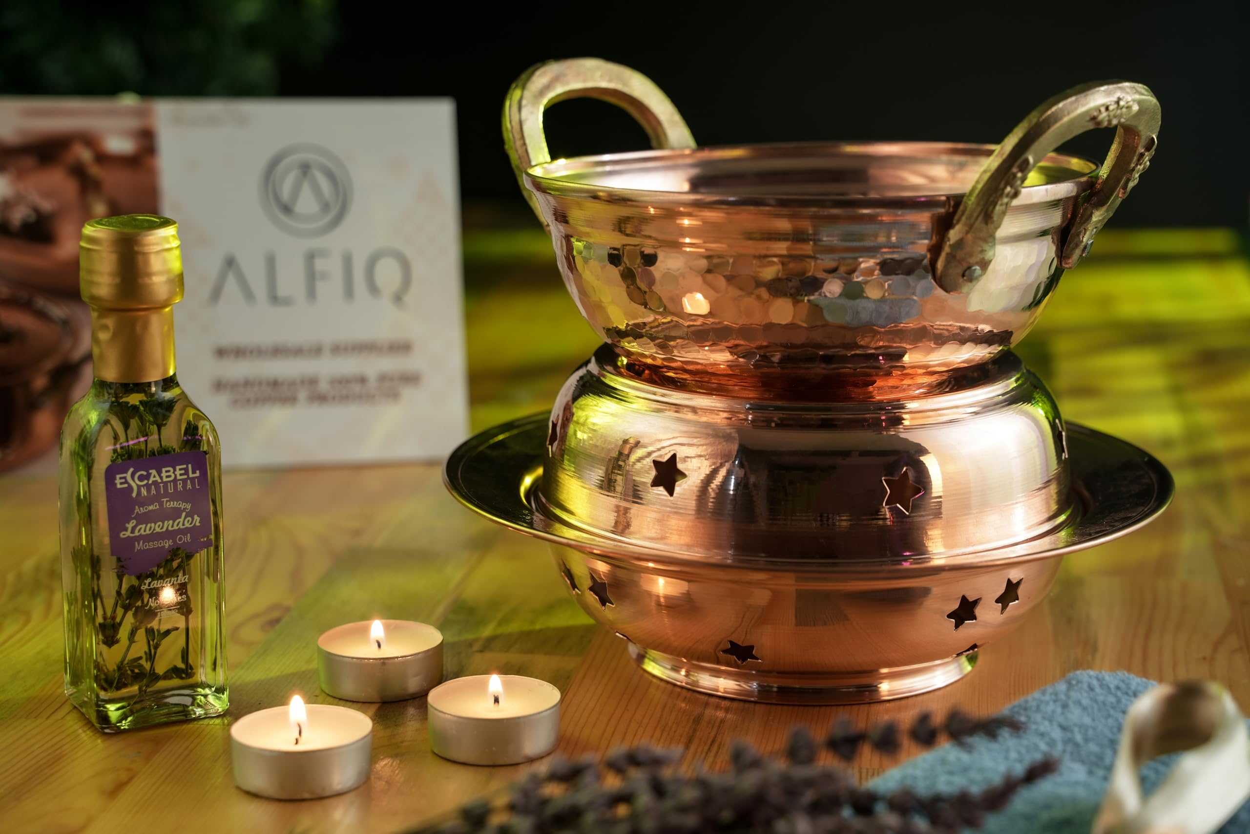 Premium Solid Copper Ayurvedic Massage Oil Warmer Pot Set - 200mm x 200mm Handcrafted Spa Therapy Tool for Relaxation & Aromatherapy | Perfect for Home Spa, Yoga Sessions & Professional Massage Treatments