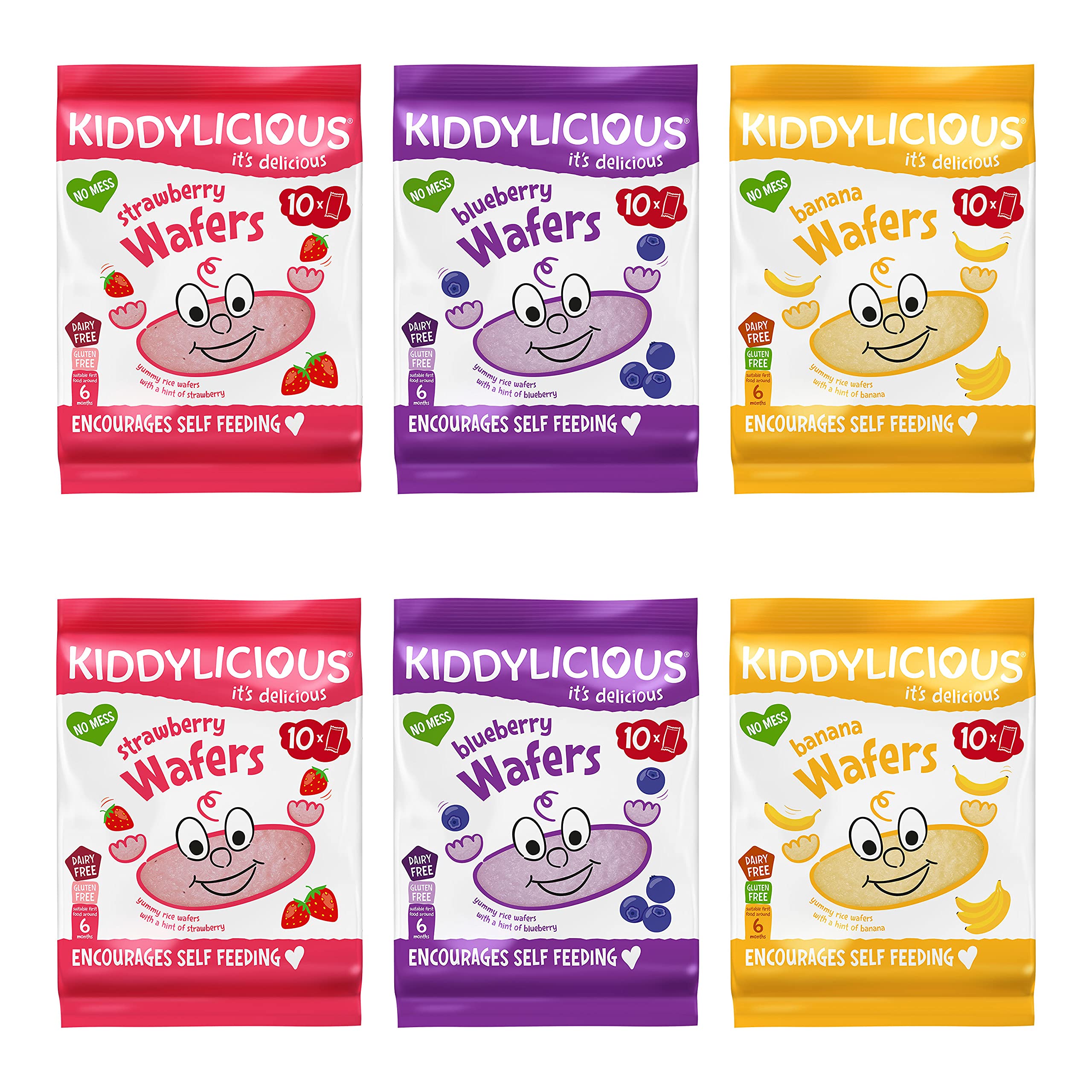 Kiddylicious Gluten-Free & Dairy-Free Kids Snacks - Blueberry, Banana, Strawberry Wafers Variety Pack (3 x 20 Twin Packs) | Healthy On-The-Go Snacks for Toddlers, School Lunches & Travel