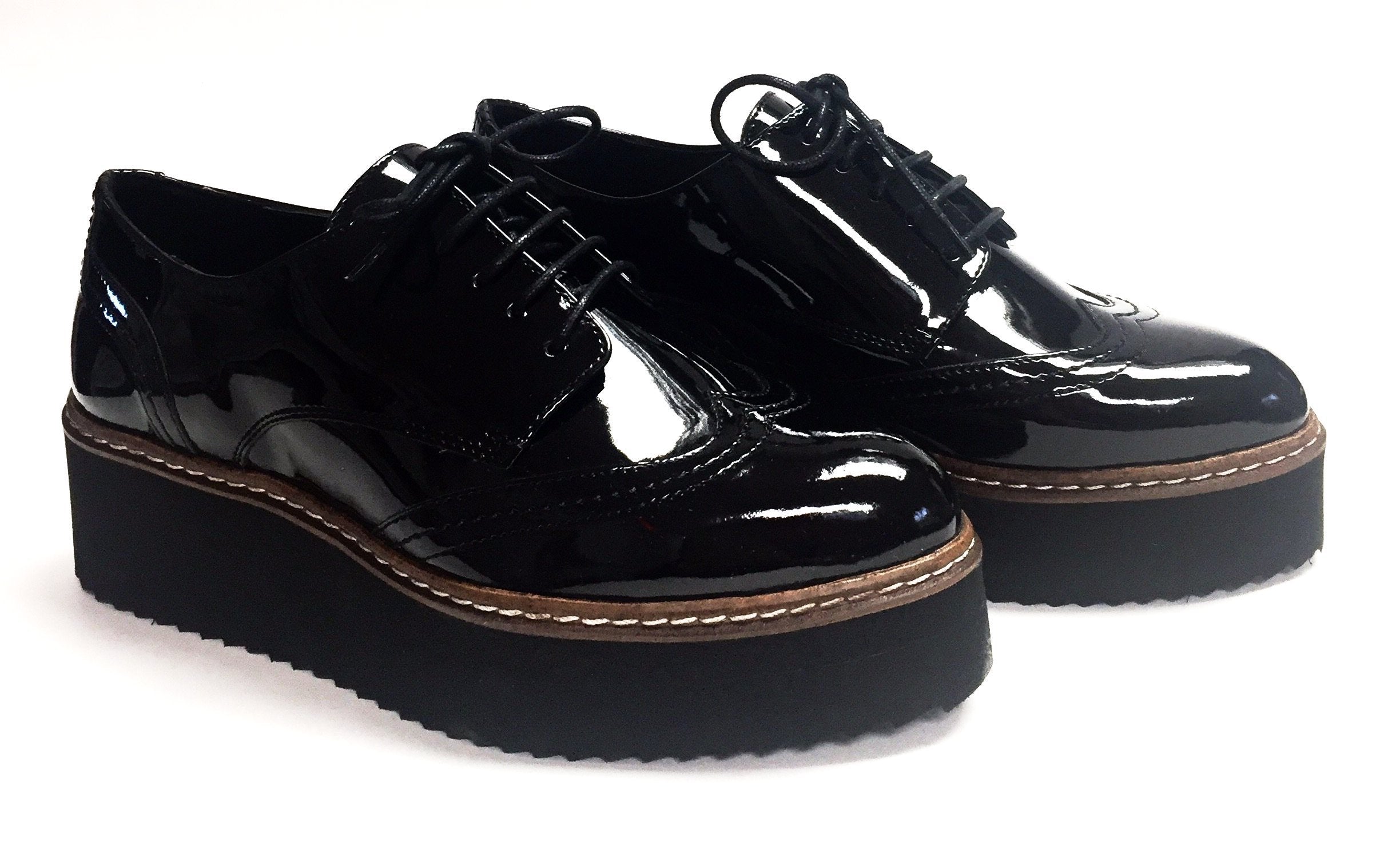 Shellys London Black Platform Oxford Shoes for Women - Stylish & Comfortable Chunky Sole Lace-Up Boots for Casual Outfits, Work & Everyday Wear