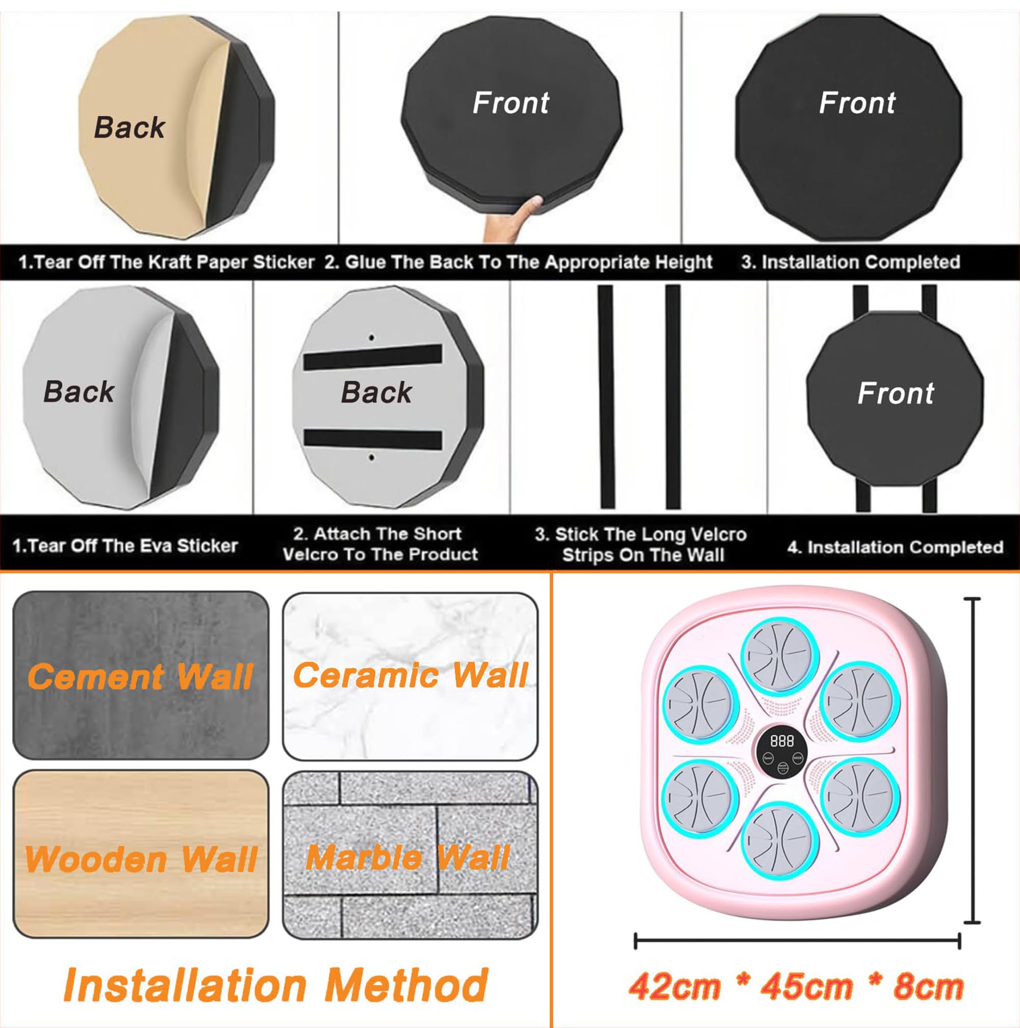 Aimery Boxing 2024 Smart Music Boxing Machine with Gloves - Wall Mounted Pink Home Gym Equipment for Indoor Workout & Fitness Training | Perfect for Home Gym, Boxing Practice & Stress Relief