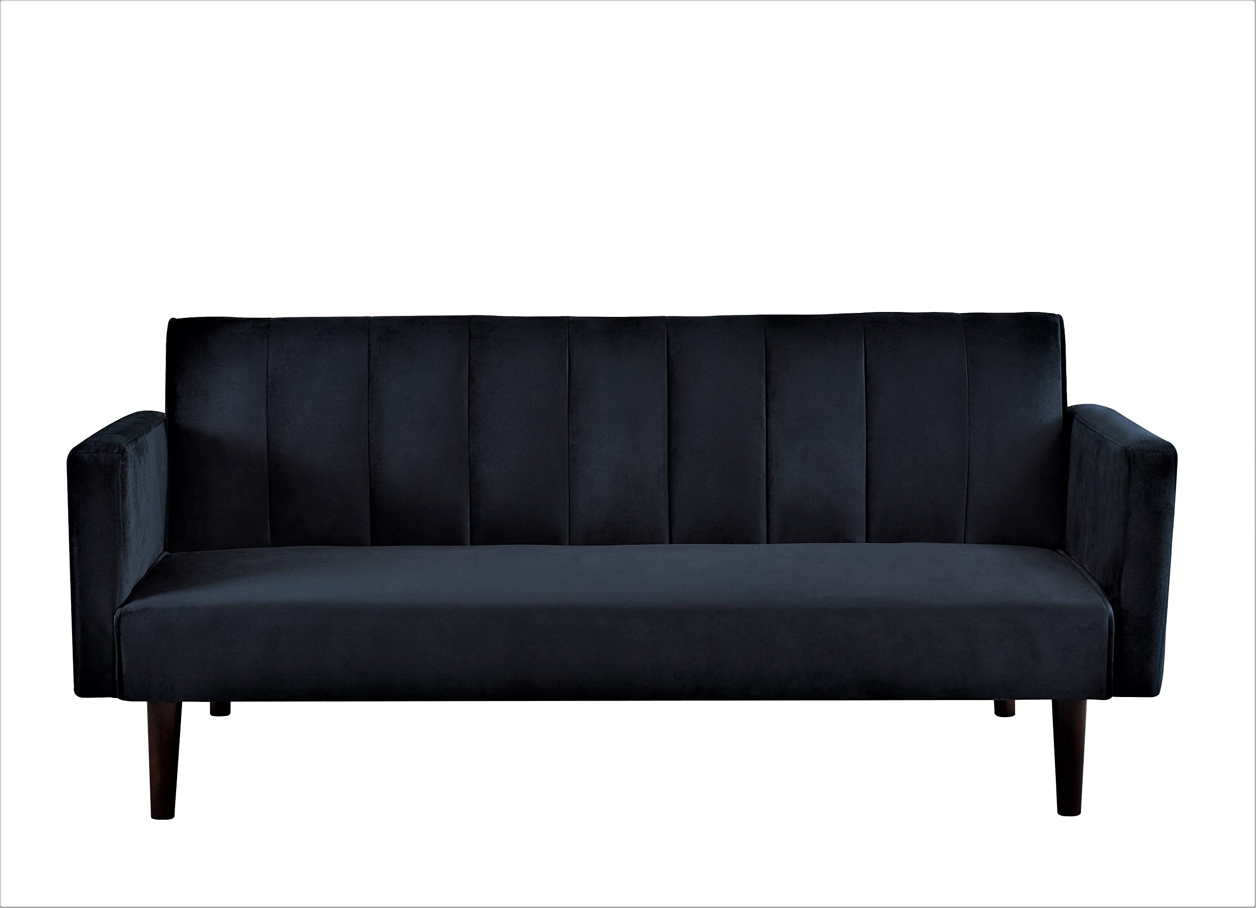 Regal Modern Convertible Full Out Futon Sofa Bed - 72 Inch Sleeper Couch with Compact Channel Stitch Velvet Upholstery - Space Saving Furniture for Small Apartments, Dorm Rooms & Living Areas - Perfect for Guests & Studio Apartments (Black)