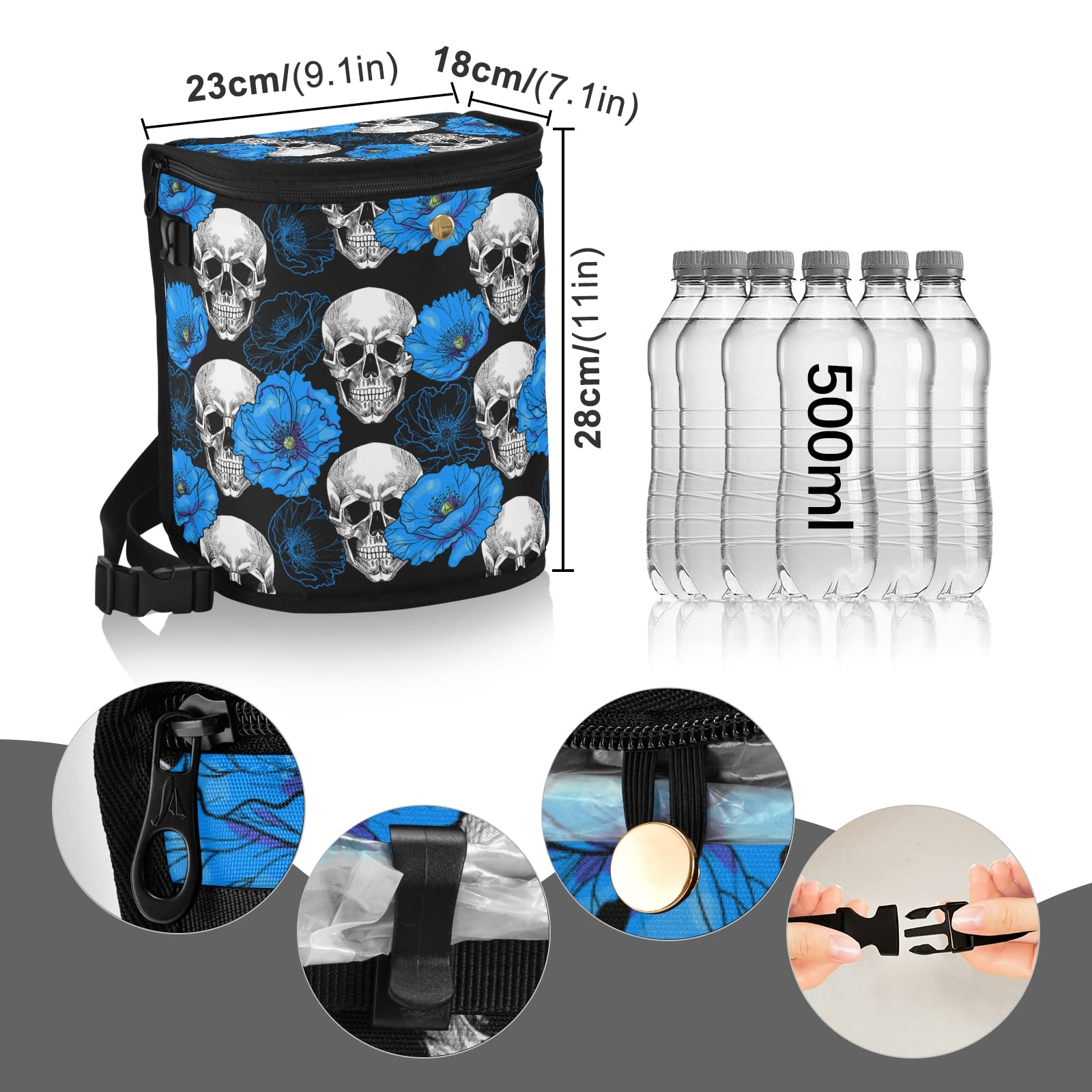 J JOYSAY Collapsible Car Trash Can - Leakproof Hanging Garbage Bag with Skull Flower Design, Portable Car Organizer Bin for Drivers & Travelers | Perfect for Road Trips, Commuting & Keeping Your Vehicle Clean
