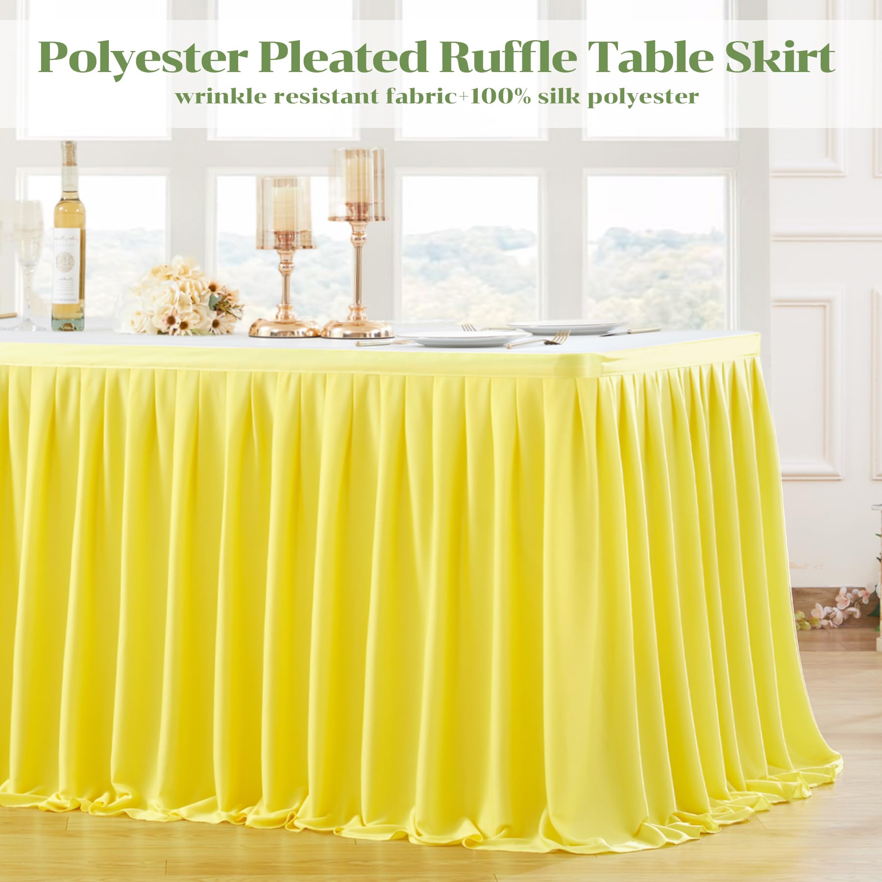 Yellow Polyester Table Skirt 9ft - Wrinkle Resistant for Banquet & Wedding Decor