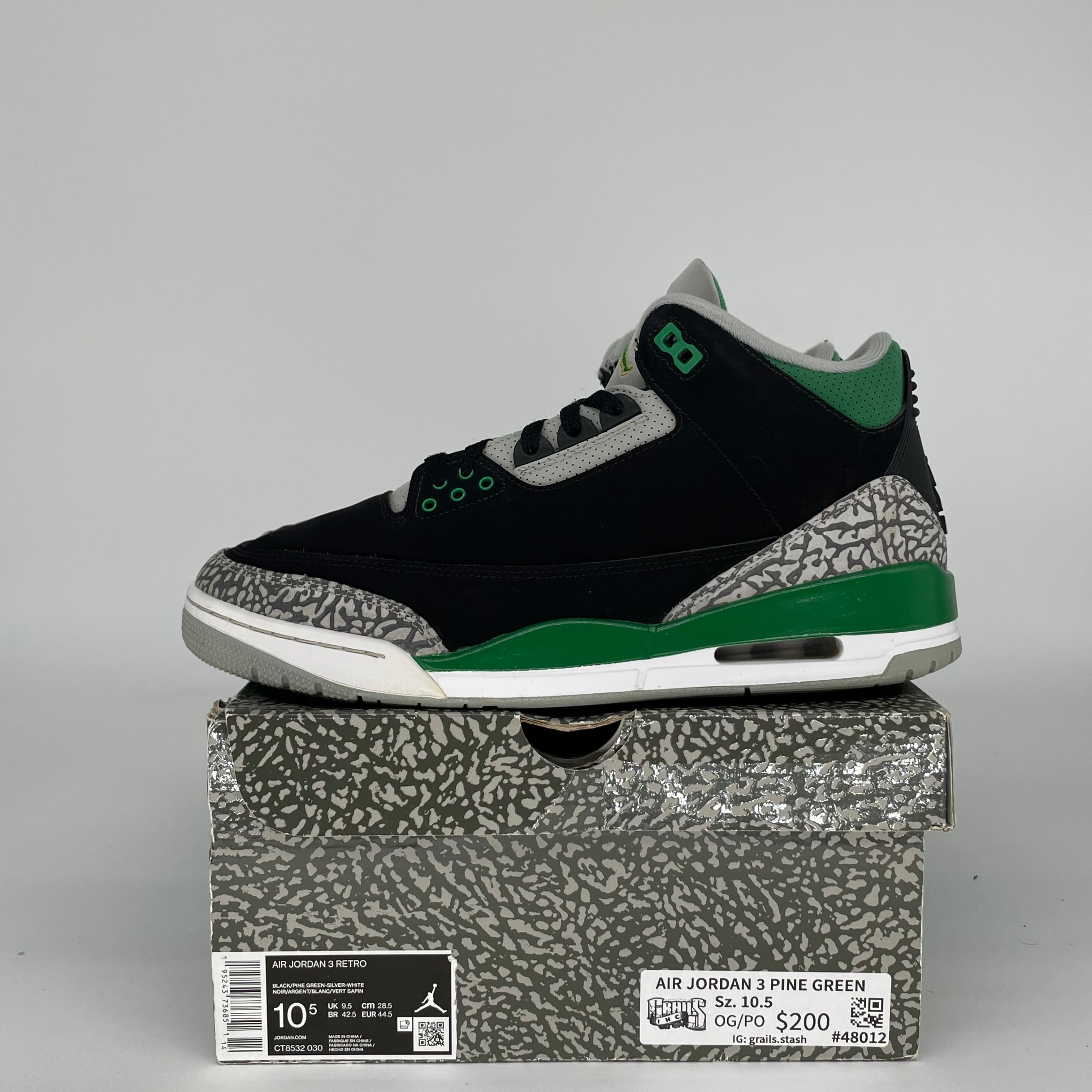 AIR JORDAN 3 Retro Pine Green Men's Basketball Shoes Size 10.5 (CT8532-030) - Perfect for Streetwear, Sneaker Collection & Casual Wear