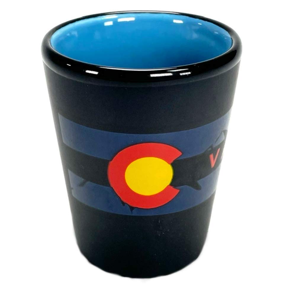 Vail Colorado Souvenir Shot Glass - Black and Blue Ceramic Design - Perfect for Gifts, Collectibles, and Party Favors