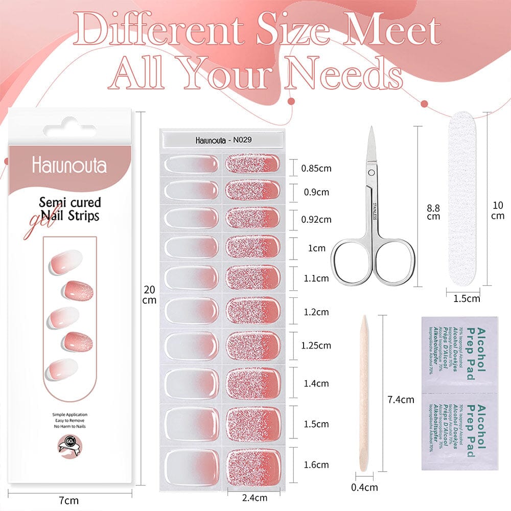 20 Tips Pink Shimmer Semi-Cured Gel Nail Strips - DIY Salon-Quality Manicure at Home for Parties, Weddings & Special Occasions (US Only)