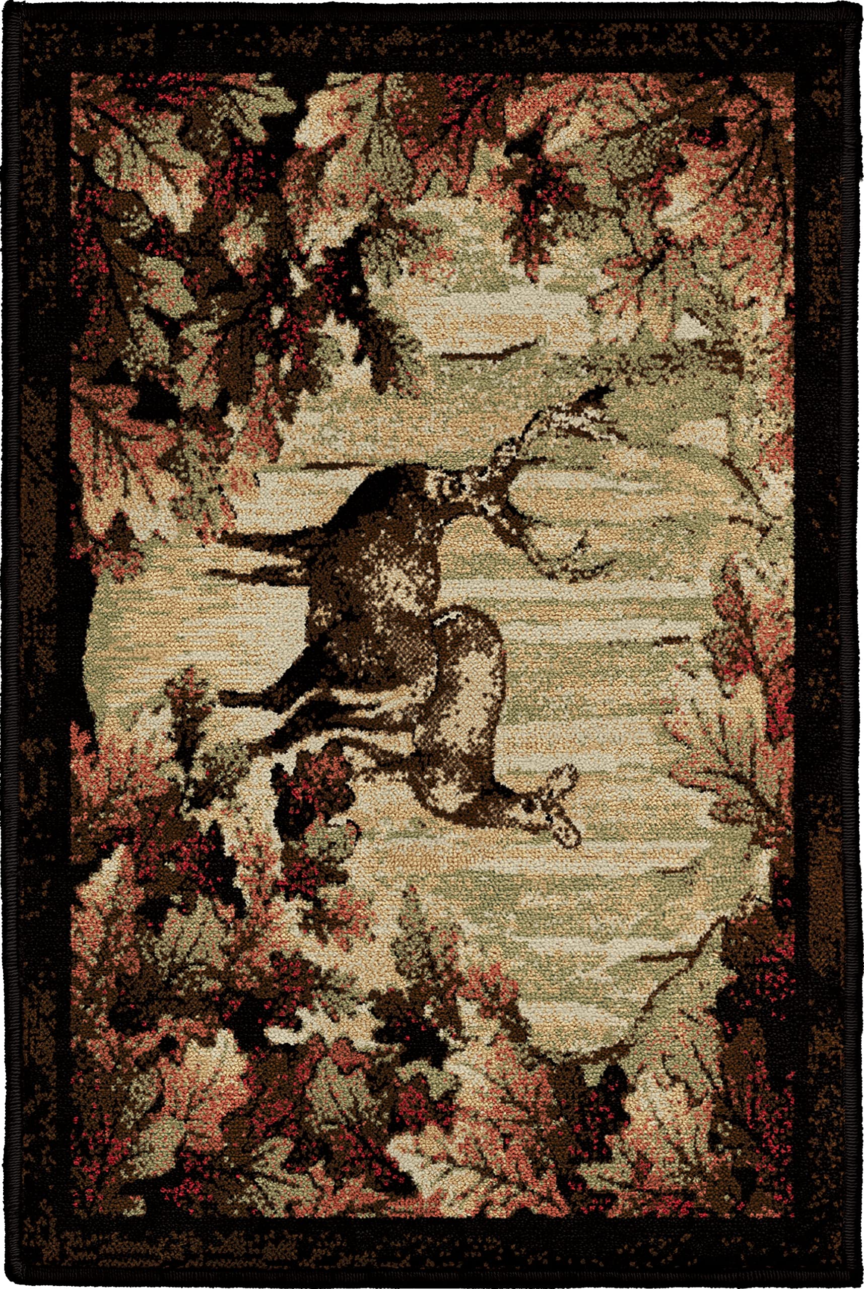 Rustic Lodge Deer Area Rug 26x39 Inches - Black Handmade Vintage Hunting Lodge Decor for Living Room, Bedroom & Cabin