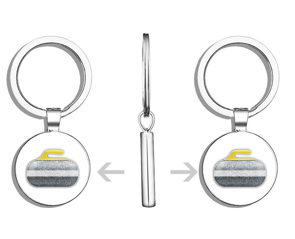 Stainless Steel Double-Sided Curling Stone Keychain - Durable Key Ring Holder & Car Key Finder for Sports Fans and Everyday Use