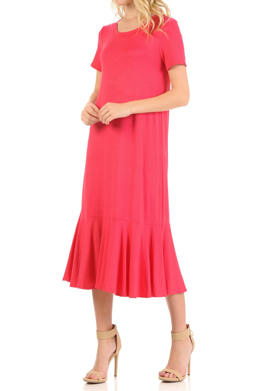 Iconic Luxe Women's A-Line Ruffle Hem Midi Dress - Elegant Flowy Party & Cocktail Attire for Weddings, Dinners & Special Occasions