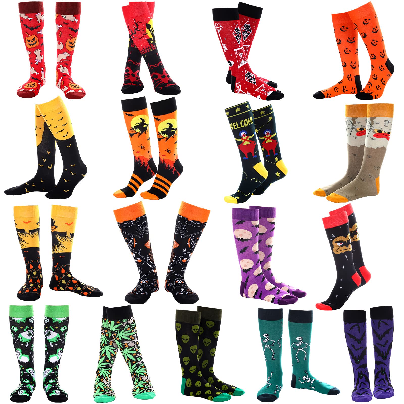 Halloween Socks for Women - 17 Pairs Bat Pumpkin Ghost Witch Socks for Costume & Gifts