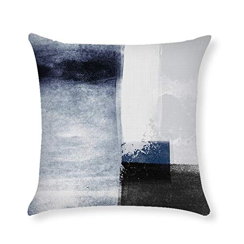 Set of 4 Navy Blue & Grey Gradient Modern Throw Pillow Covers - 18x18 Inch (45x45cm) Cotton Linen Blend, One-Side Printed Contemporary Home Decor for Living Room, Bedroom & Sofa