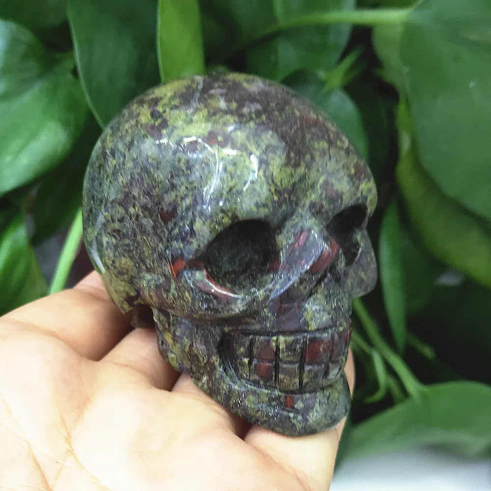 Natural Dragon Blood Stone Crystal Skull - Hand Carved Quartz Cranium Gemstone for Healing & Meditation (2inch/3inch) - Perfect for Spiritual Practice, Home Decor & Energy Work