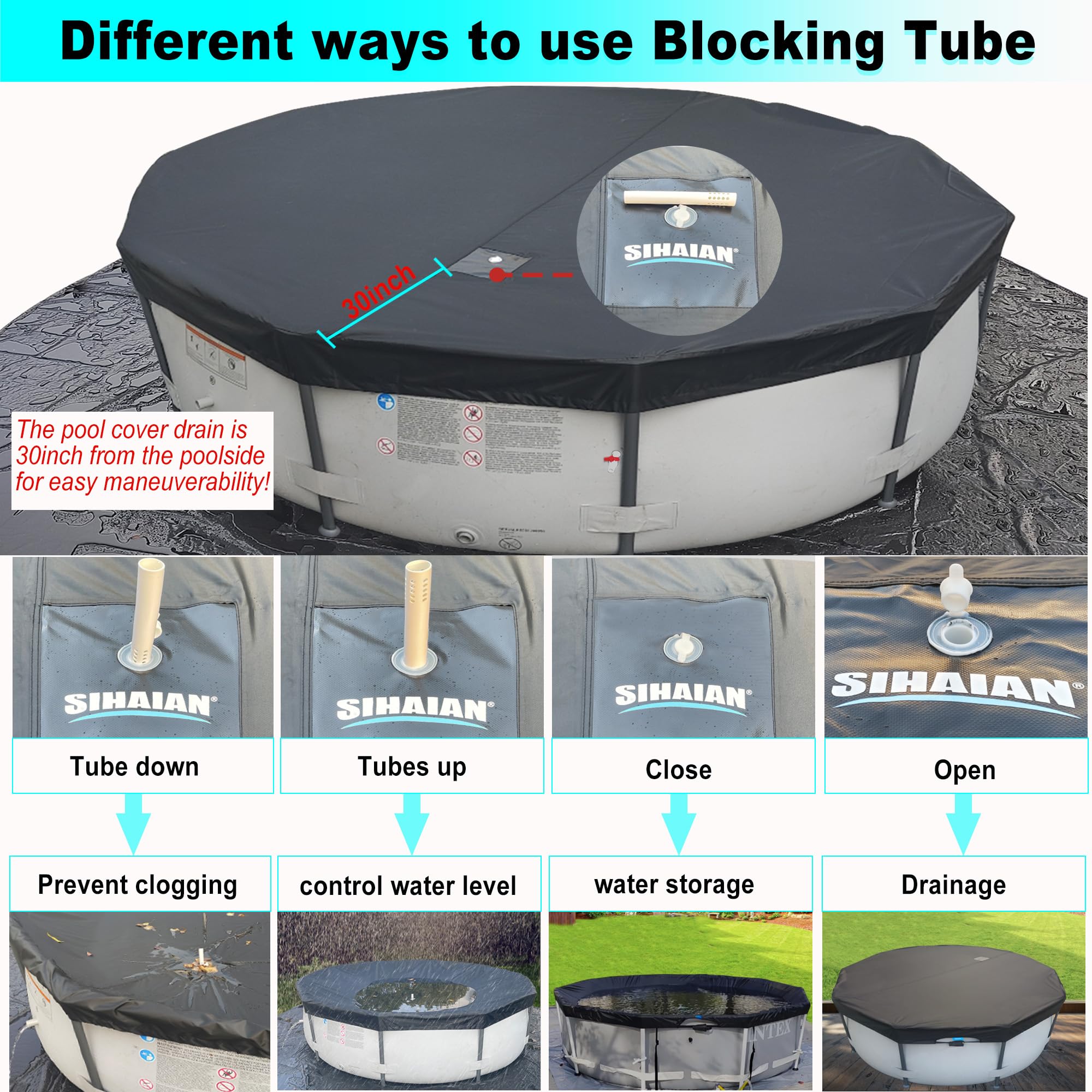 22 Ft Round Above Ground Pool Cover with Automatic Drain - Heavy Duty Winter Pool Protector, Dustproof & Waterproof Hot Tub Cover - Easy Installation for Swimming Pools & Spas (Ideal for Winter Protection & Year-Round Use)