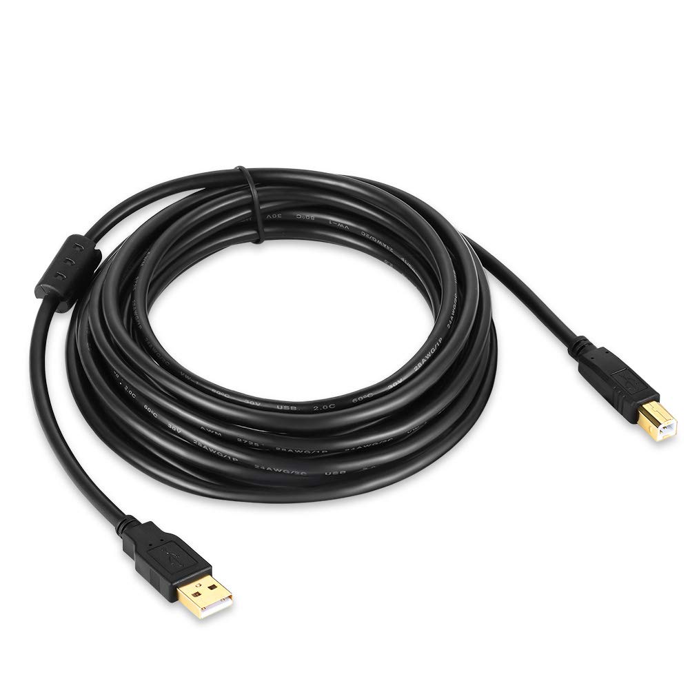 30ft USB 2.0 Printer Cable A Male to B Male - High Speed Scanner Cord for HP, Canon, Epson, Dell, Lexmark Printers - Durable Black 30 Foot USB A to B Cable for Office, Home & Business Use