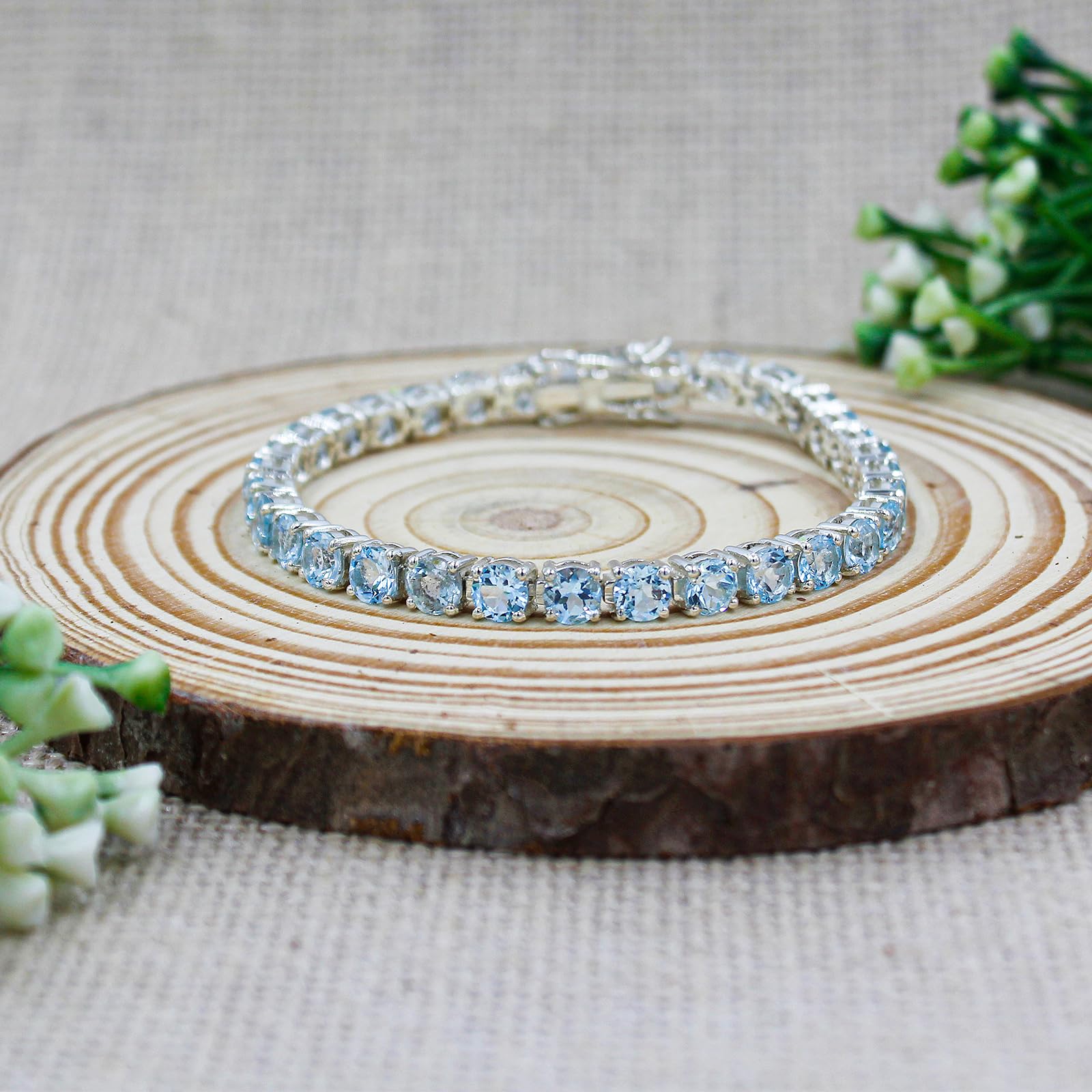 925 Sterling Silver Tennis Bracelet for Women - Blue Topaz Gemstone Designer Bracelet, Fashion Jewelry Gift (7.5