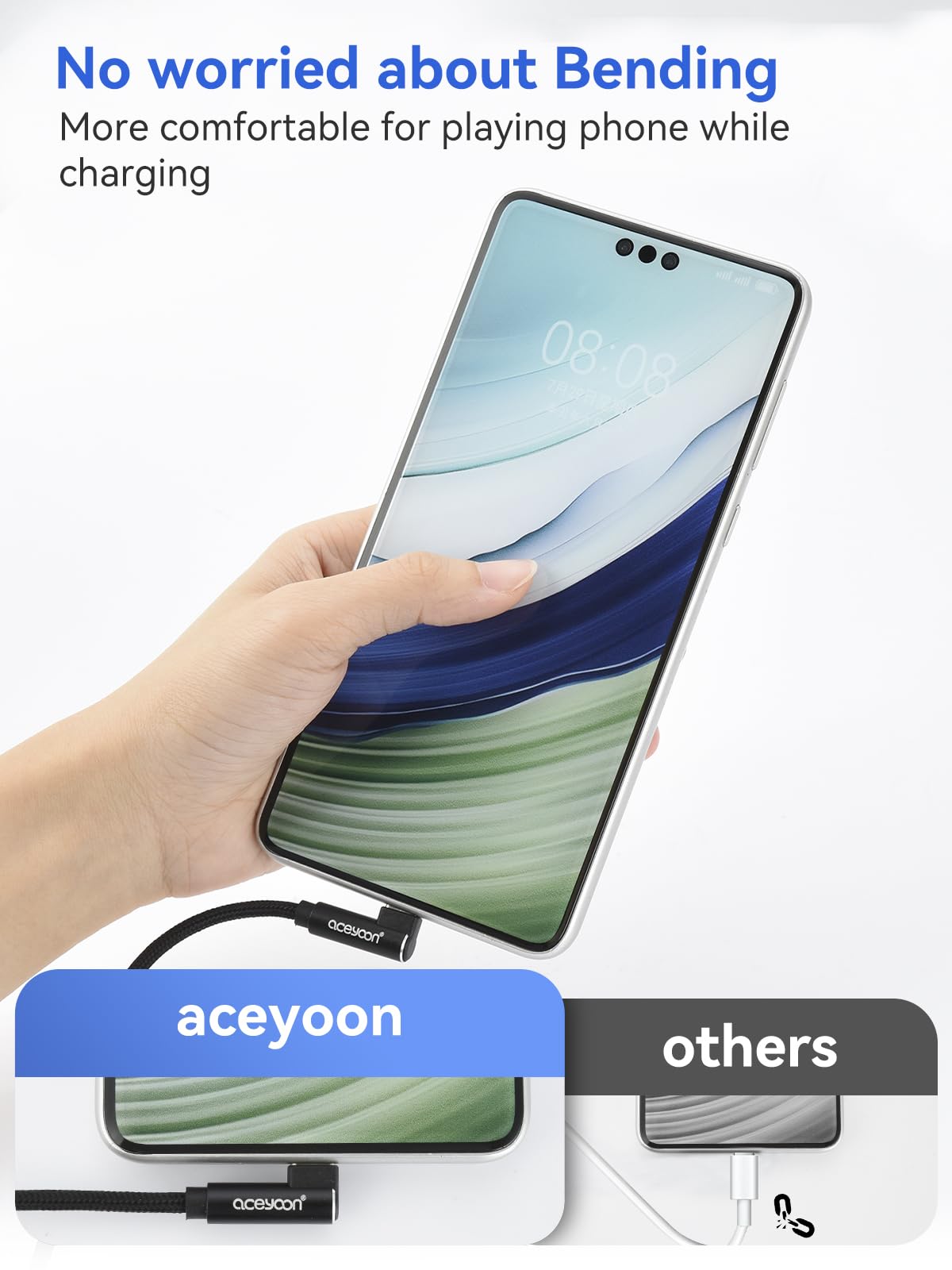 90 Degree Right Angle USB C Cable 0.3M Short - Braided USB to USB C Charger & Data Sync Cable Compatible with Samsung Galaxy, Huawei, Google Pixel, iPhone 15 (Black) - Perfect for Tight Spaces, Car Charging & Gaming Setups