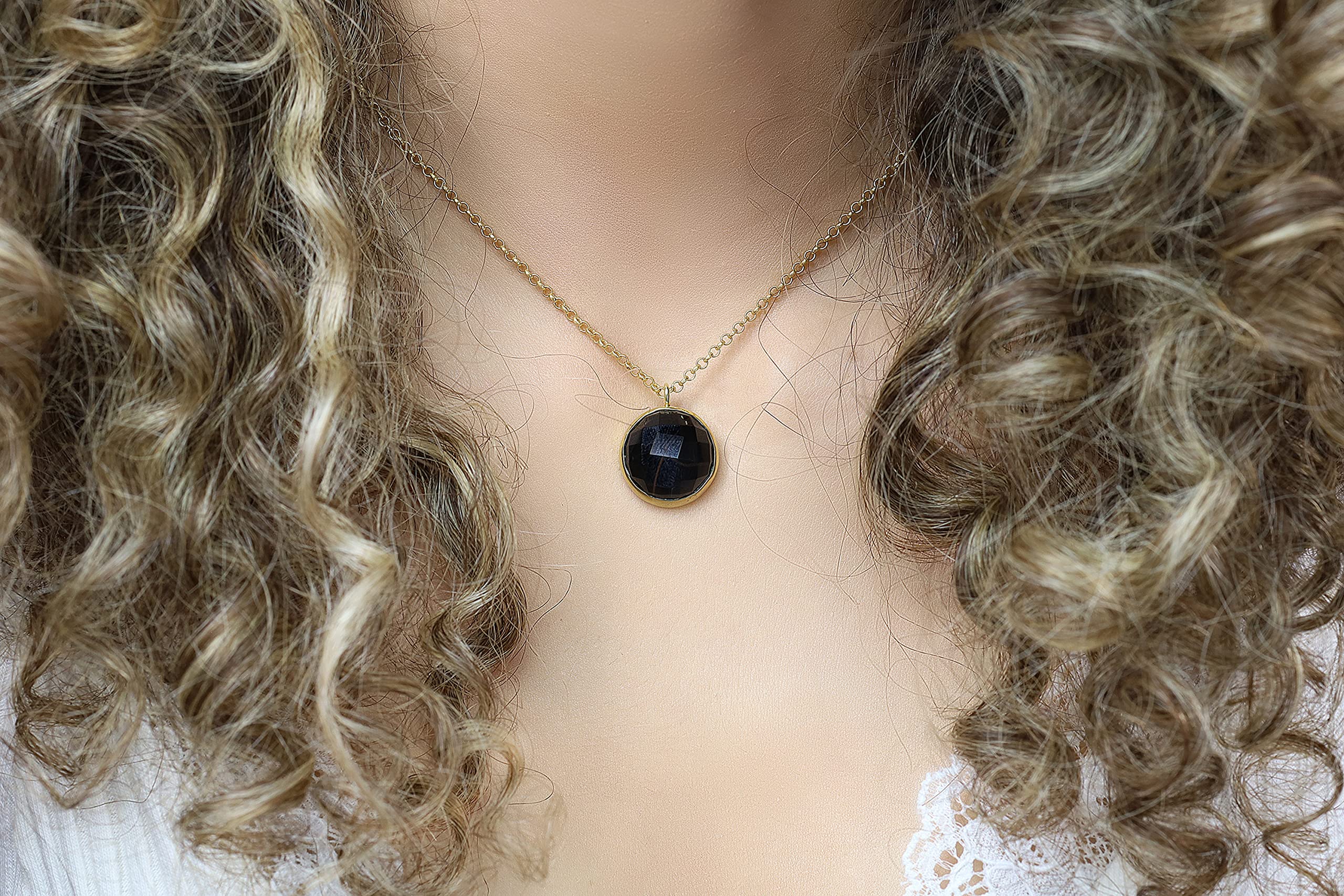 Black Onyx Gemstone Long Gold Pendant Necklace for Women - Elegant Statement Jewelry Gift for Birthday, Anniversary & Special Occasions | Perfect for Evening Parties, Weddings & Formal Events