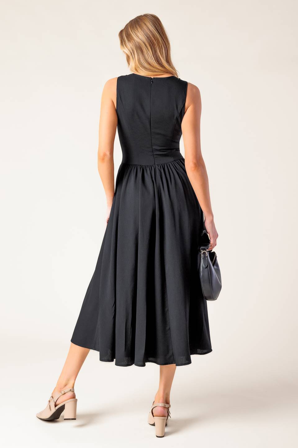 FOR THE RECORD SCALLOP V-NECK MIDI DRESS in Black - Elegant Party & Cocktail Attire for Women