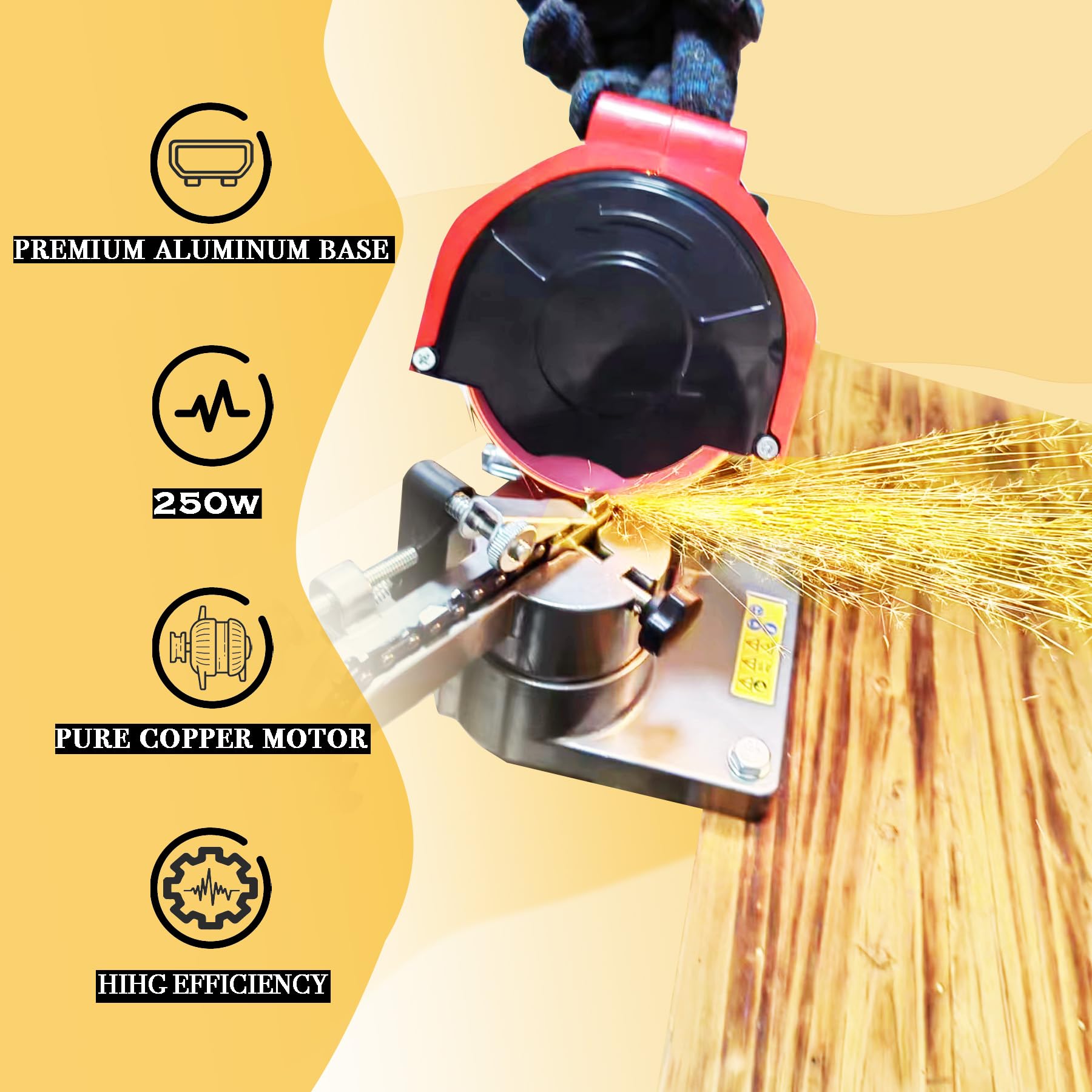 250W Electric Chainsaw Sharpener - Adjustable Angle High-Speed Chain Grinder | Heavy-Duty Mountable Tool for 1/4'' to 3/8'' Pitch Chains | Perfect for DIY Woodworking, Tree Cutting & Firewood Preparation