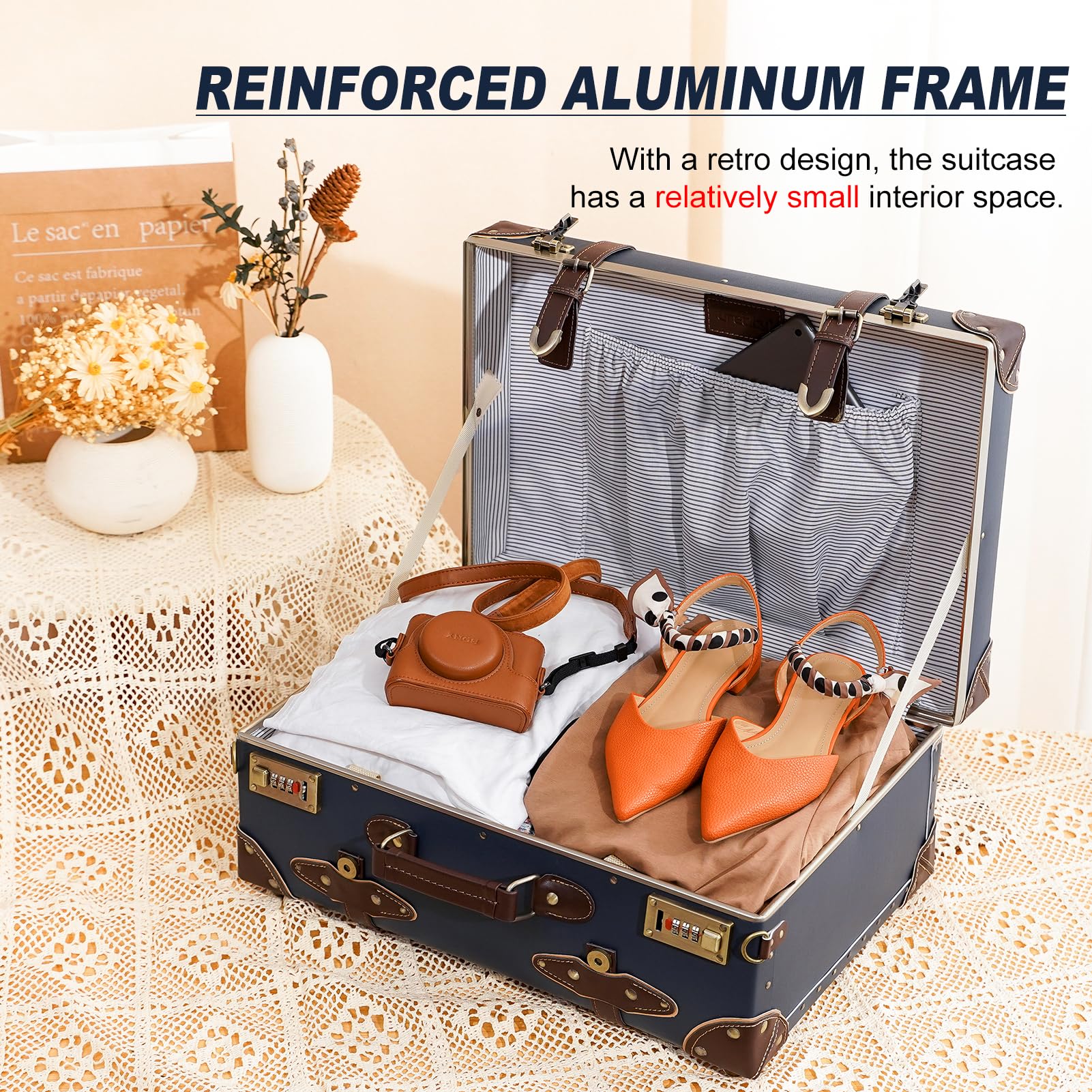 Vintage Leather Carry-on Suitcase - Cute Mini Overnight Trunk with Shoulder Strap for Women | Perfect for Weekend Getaways, Business Trips & Airplane Travel