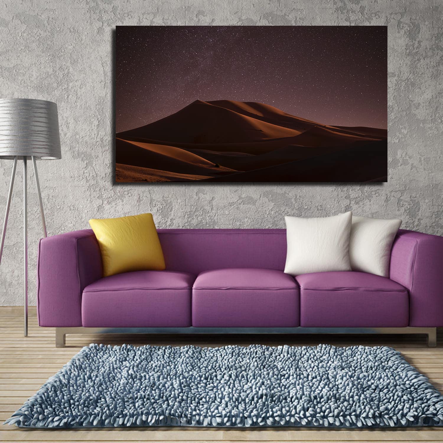 Desert at Night Wall Art - Stunning Sunset Canvas Painting of Sand Dunes | Framed Ready-to-Hang Home Decor for Living Room, Bedroom & Office | Perfect for Southwest Style Interior Design & Meditation Spaces