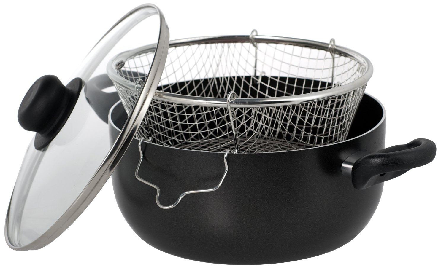 Rombo Master 24cm Non-Stick Deep Fryer with Glass Lid - Aluminum Grey - Perfect for Frying Chicken, Fish & Donuts at Home