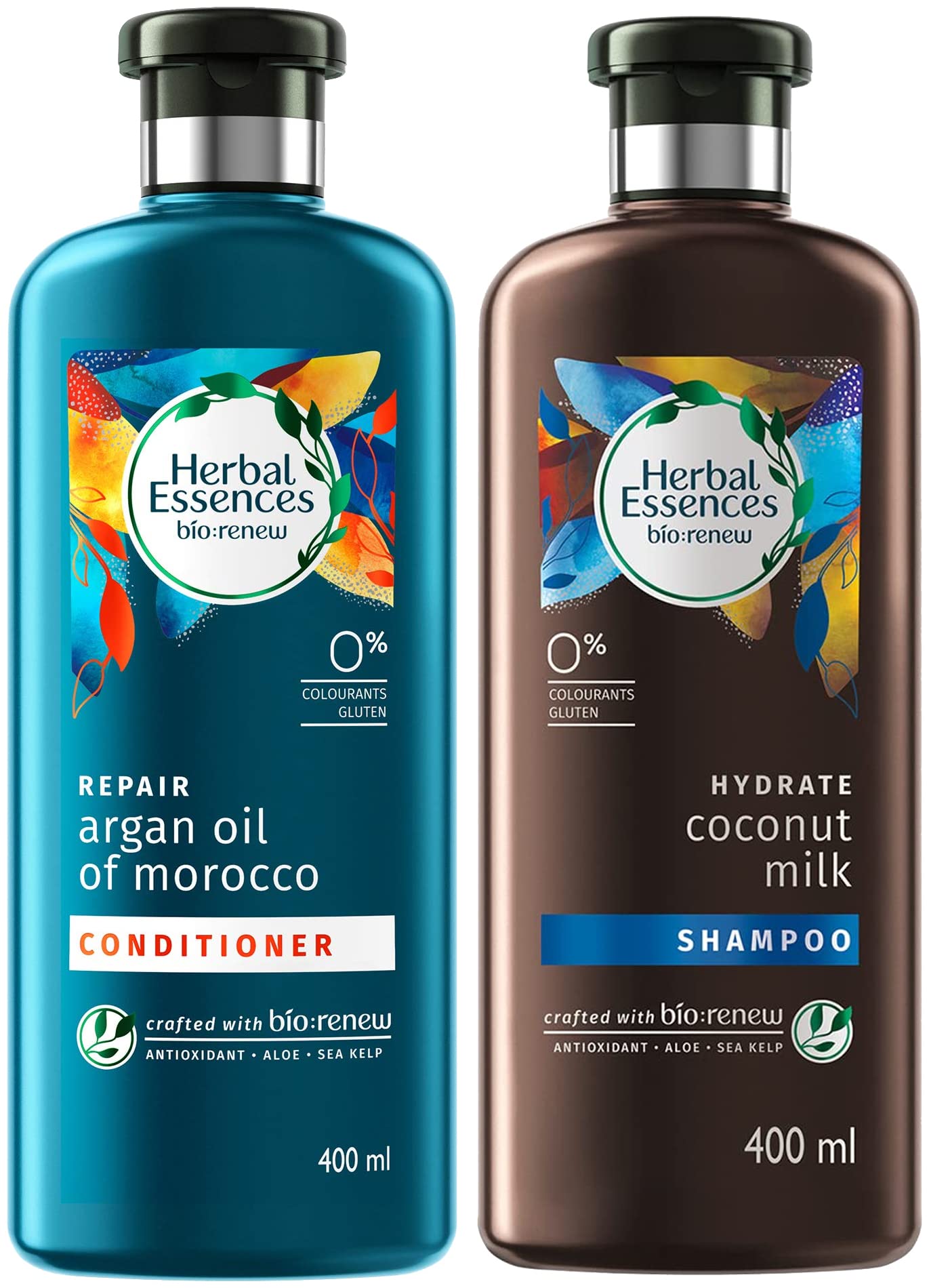 Herbal Essences Bio Renew Coconut Milk Shampoo & Argan Oil Conditioner Set - 400ml Each | Sulfate-Free, Paraben-Free Hair Care for Dry & Damaged Hair | Perfect for Daily Hydration & Shine Restoration