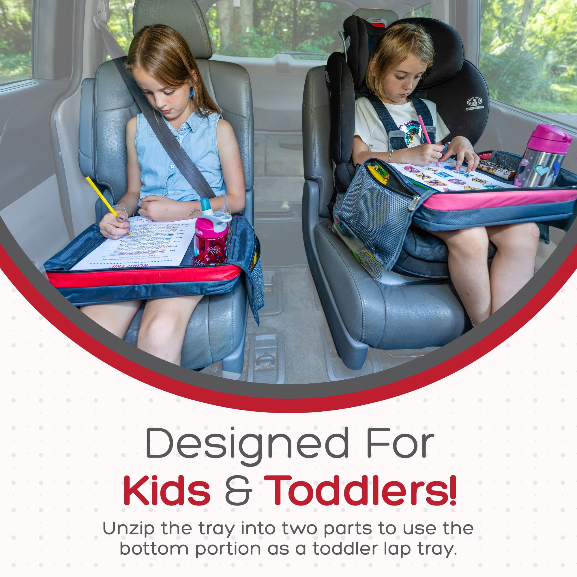 BE Family Travel Kids Car Seat Travel Tray - Portable Snack & Activity Tray for Toddlers | Red Multi-Purpose Car Accessories | Perfect for Road Trips, Snack Time & Playtime in the Car