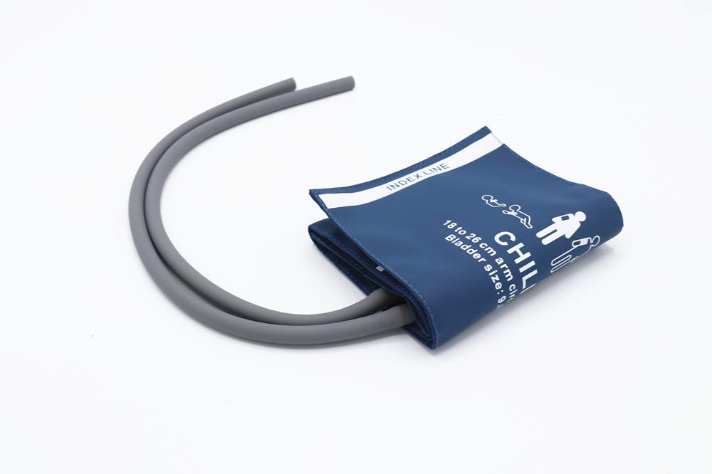 Universal NIBP Blood Pressure Cuff - Double Tube, Reusable, 18-26cm Arm Circumference, PU Material, Pediatric Use, Replacement Cuff for Patient Monitor (Blue with Storage Bag) - Ideal for Home Healthcare, Clinics, and Hospital Use