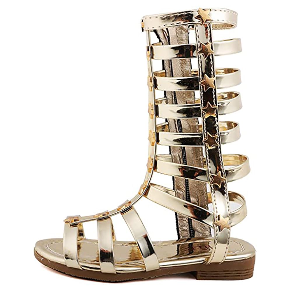 Girls Rivet Gladiator Sandals - Summer Princess Dress Shoes with Strappy Flats & Zip Up Boots - Perfect for Outdoor Play, Dress-Up Parties & Casual Wear