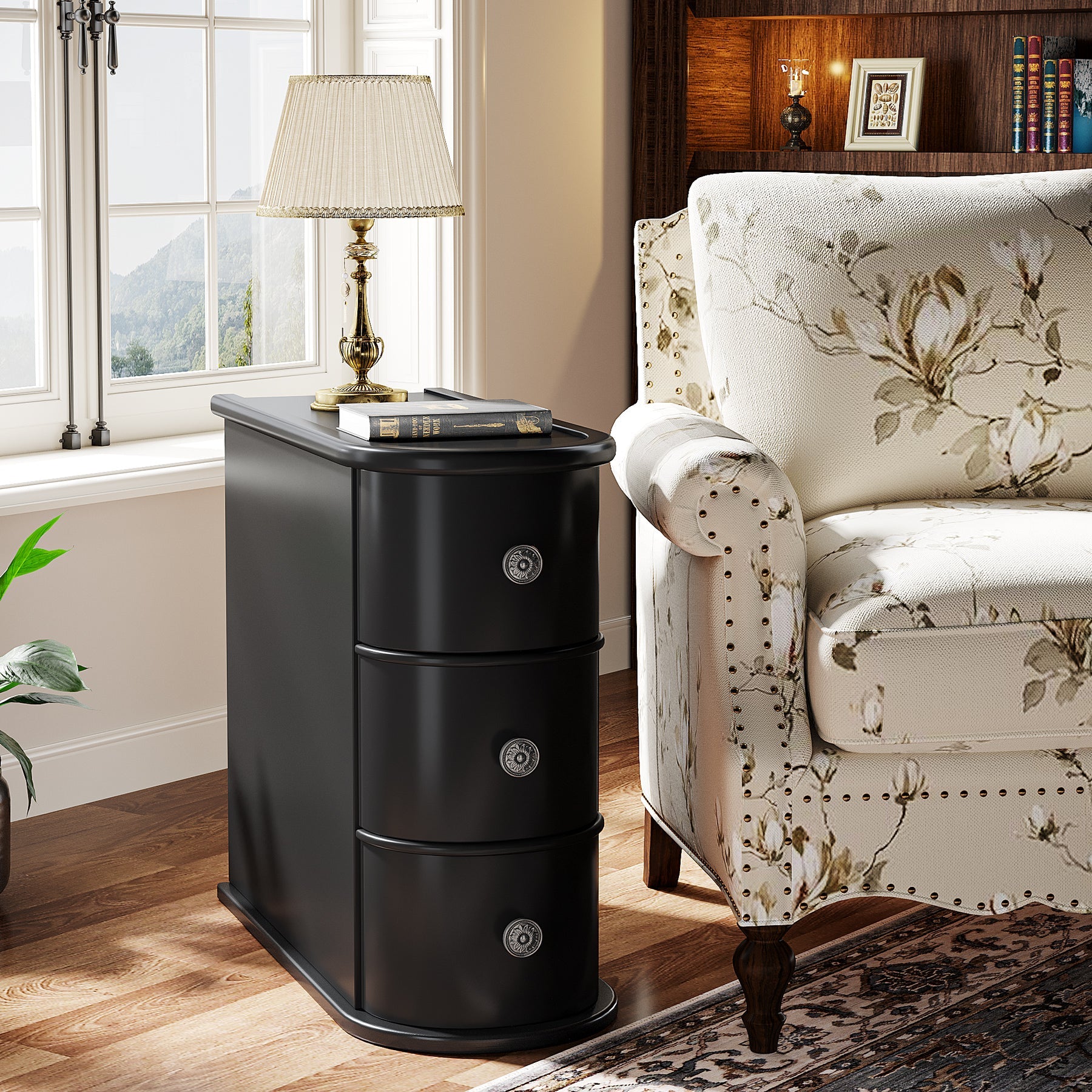 Modern Wooden Tall End Table with 2 Drawers - Narrow Nightstand for Bedroom, Living Room & Small Spaces - Perfect for Lamps, Books & Bedside Storage