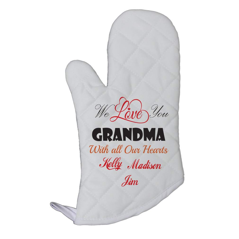 Custom Personalized 'Love You Grandma' Heart Design Oven Mitt - Heat Resistant Polyester Kitchen Glove for Baking, Cooking & Grilling - Perfect Gift for Grandmothers & Family Chefs