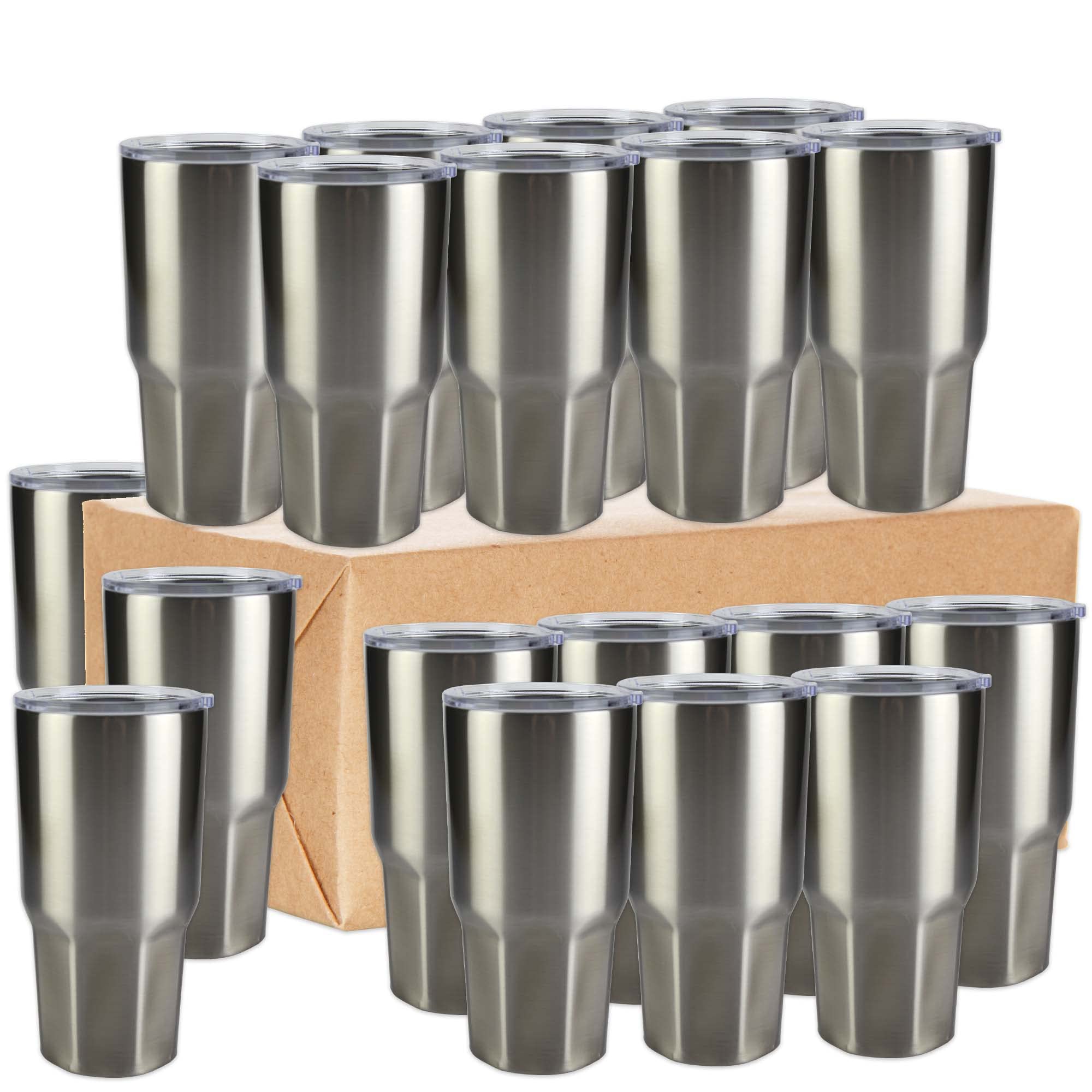 LumaSteel 30oz Sublimation Blank Tumblers - Double Wall Vacuum Insulated Stainless Steel Octagon Travel Mug with Lid - DIY Heat Transfer Cup for Coffee, Tea & Cold Drinks - Perfect for Gifts, Promotions & Personal Use (Silver, 20-Pack)