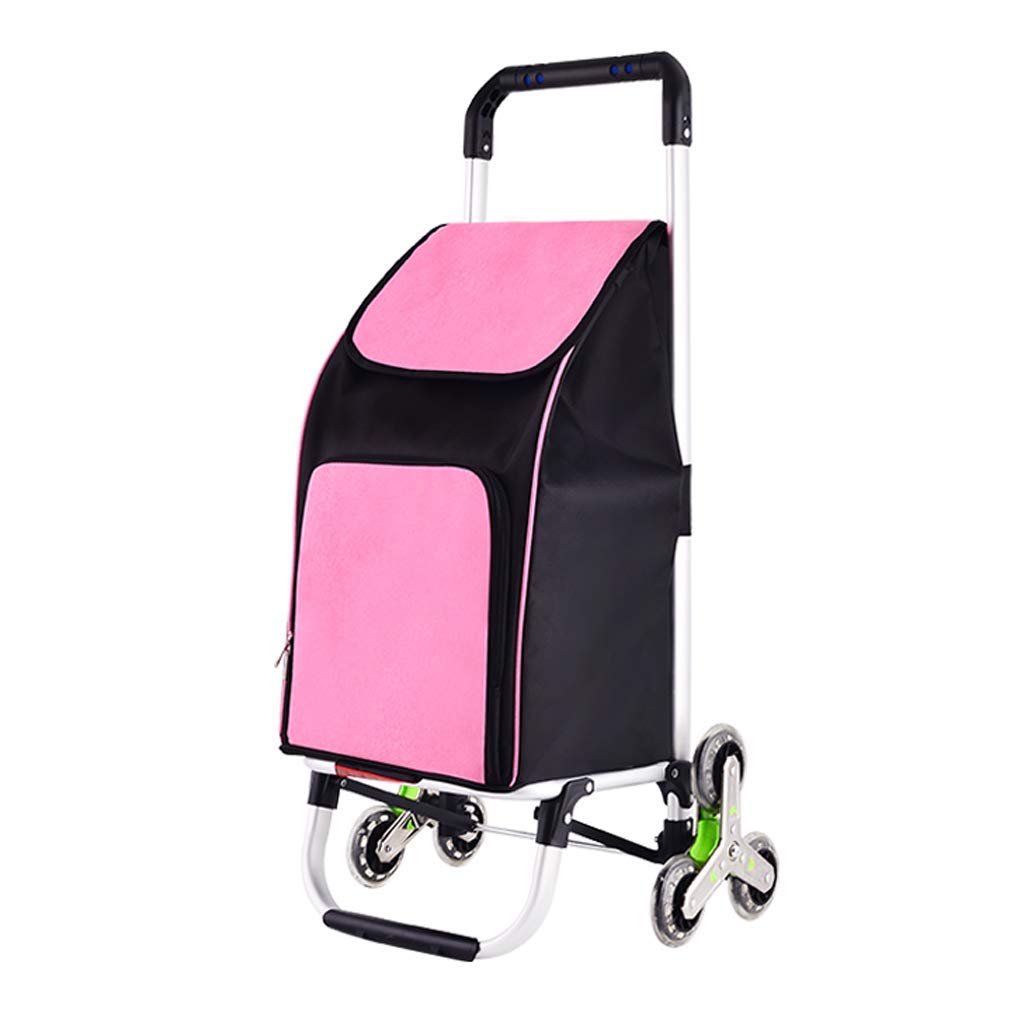 Collapsible Folding Wagon with 6 Wheels - Lightweight Portable Shopping Cart for Groceries, Travel, and Outdoor Activities | Stair Climbing Mobility Trolley with Storage Bags | Perfect for Supermarkets, Beach Trips, and Camping (Pink)