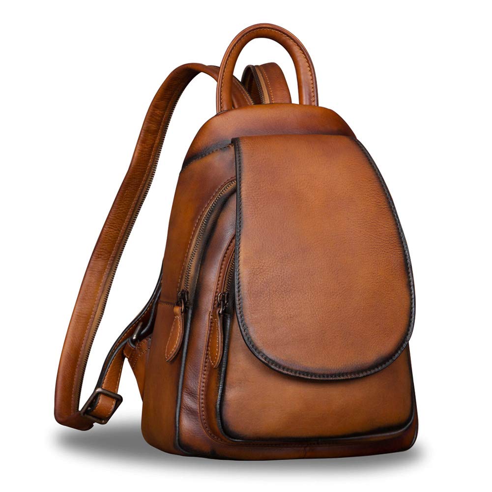 IVTG Genuine Leather Backpack for Women - Vintage Real Leather Rucksack, Fashion Shoulder Knapsack & Purse Daypack Bag (Brown) - Perfect for Work, Travel & College Campus