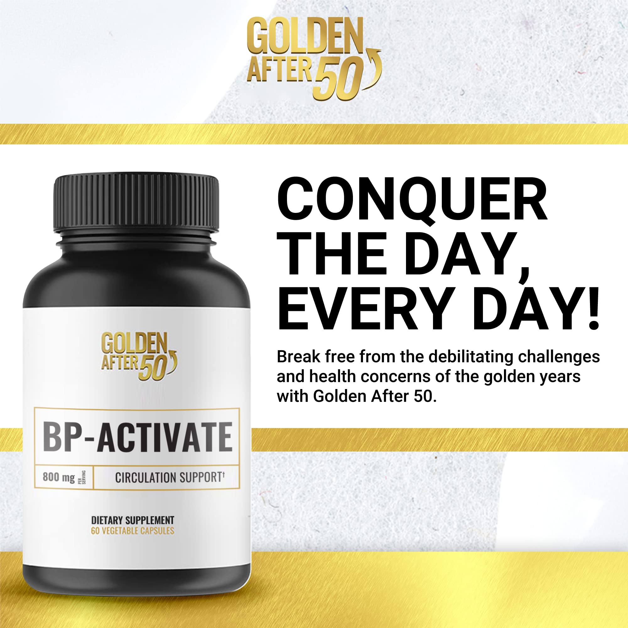 Golden After 50 BP-Activate - Nitric Oxide Booster Supplement with L-Arginine, AAKG & L-Citrulline (800mg) - Supports Heart Health, Blood Circulation & Energy - Essential Amino Acids Formula - 3 Bottles (90-Day Supply) - Ideal for Athletes, Seniors & Active Lifestyles