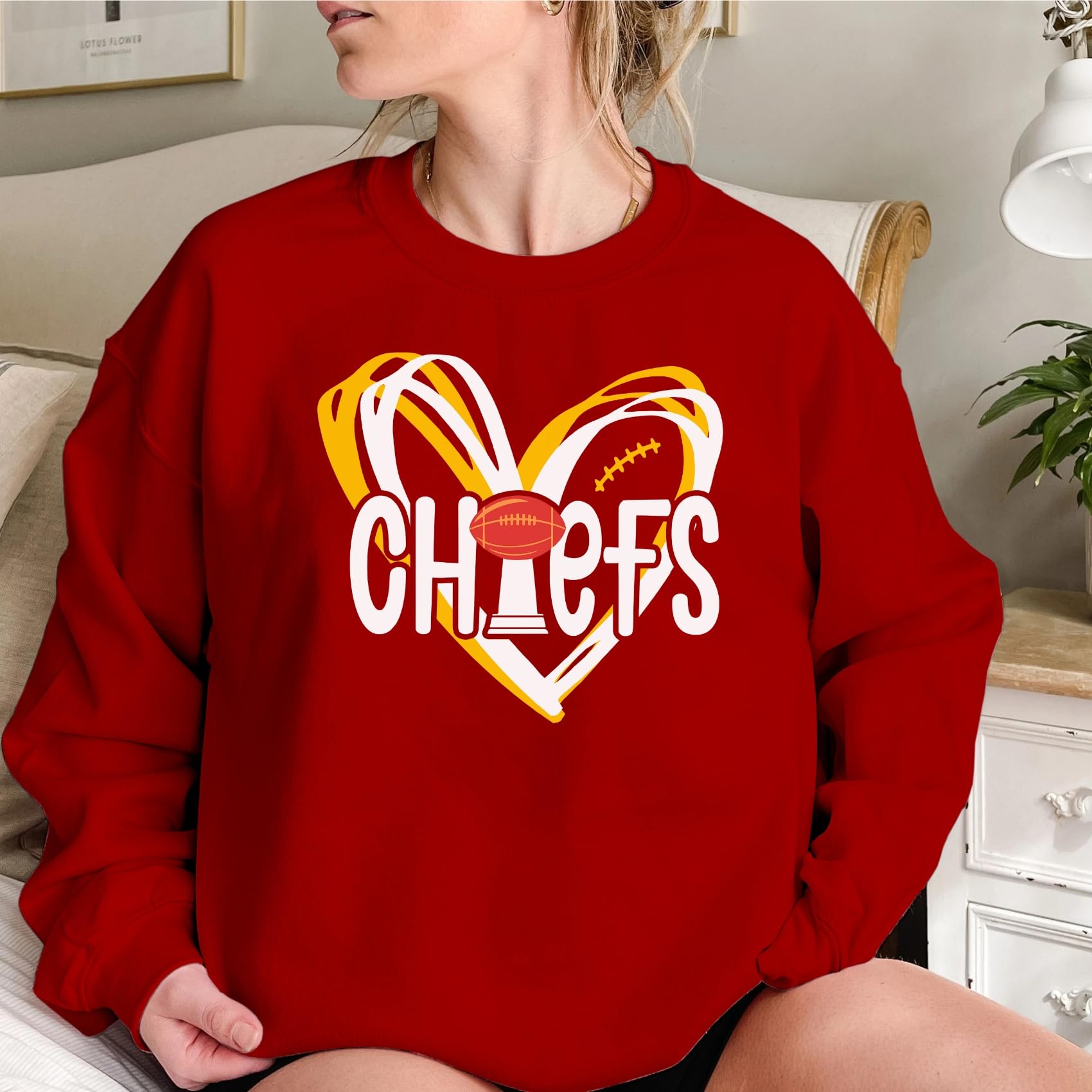 Women's Football Game Day Sweatshirt - Team Fan Pullover with Heart Graphic - Long Sleeve Comfort Top for Game Nights, Tailgating & Casual Wear