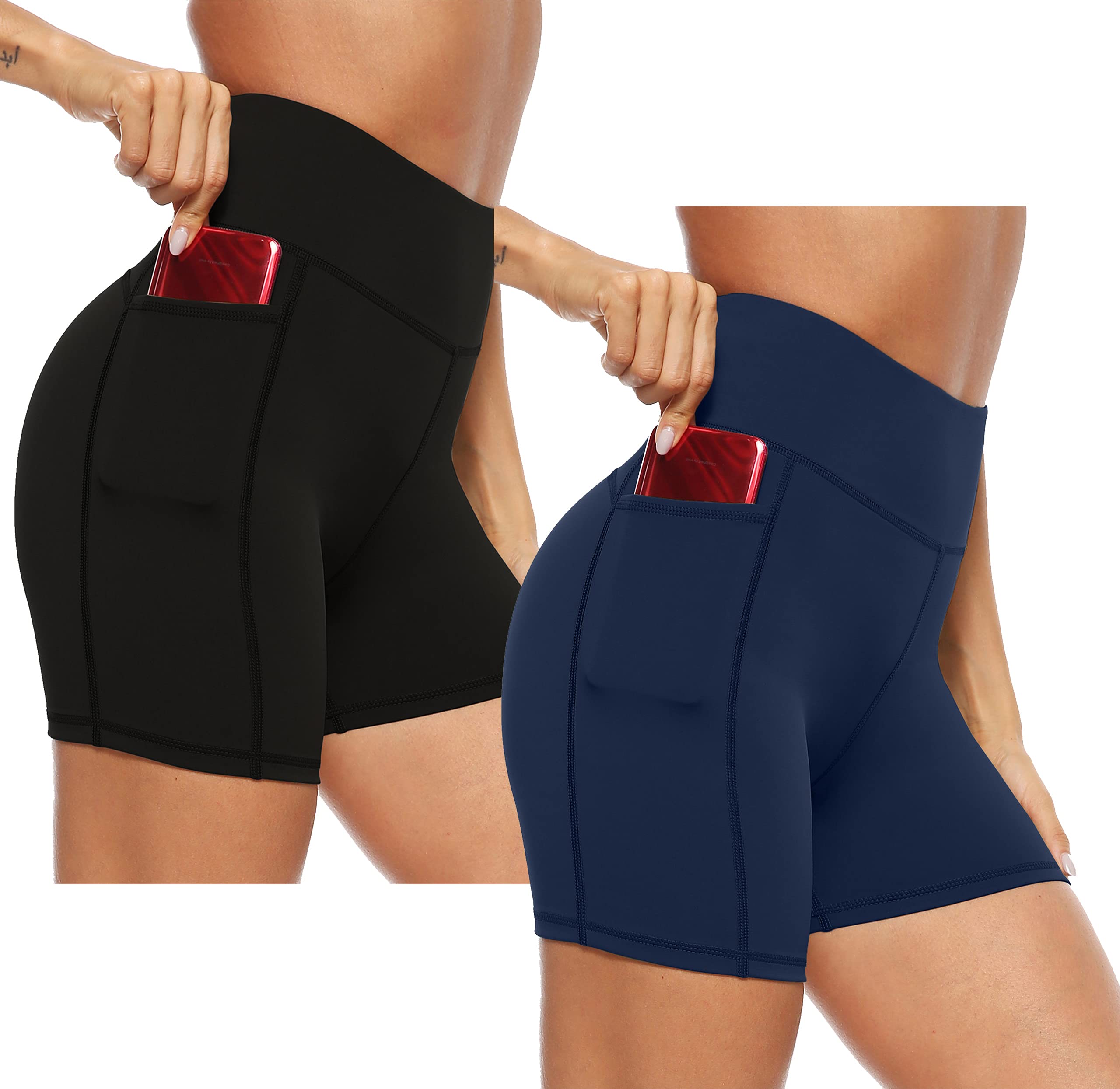AFITNE High Waist Yoga Shorts for Women - Tummy Control Workout Running Shorts with Pockets, Non See-Through Athletic Wear | Perfect for Yoga, Gym, Running & Casual Wear