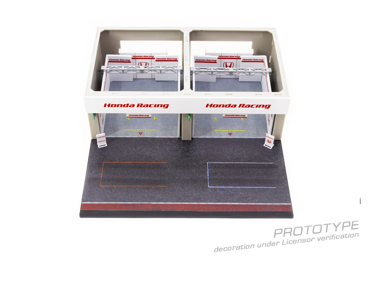 Tarmac Works 1:64 Scale Honda Racing Pit Garage Diorama - Perfect for Diecast Car Displays & Racing Scenes